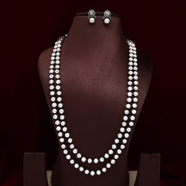 Antique Silver Look Traditional Vintage Kolhapuri Double Layer Round Beads Haar Set