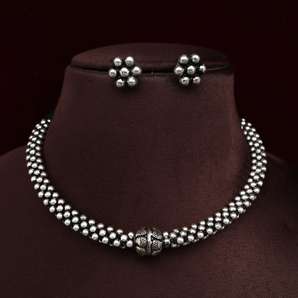 Antique Silver Kolhapuri Thushi German Silver Dhol Choker Necklace Set
