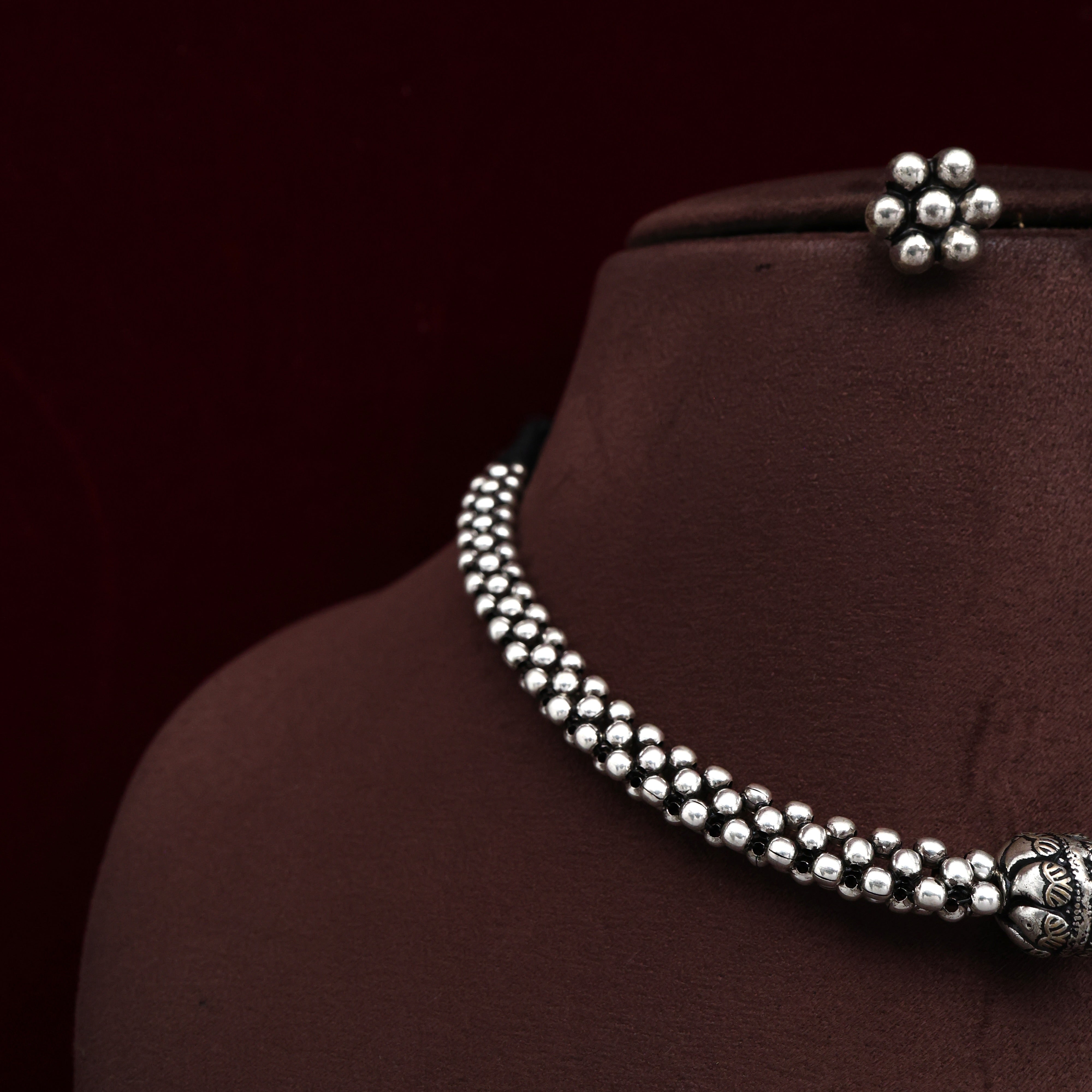 Antique Silver Kolhapuri Thushi German Silver Dhol Choker Necklace Set