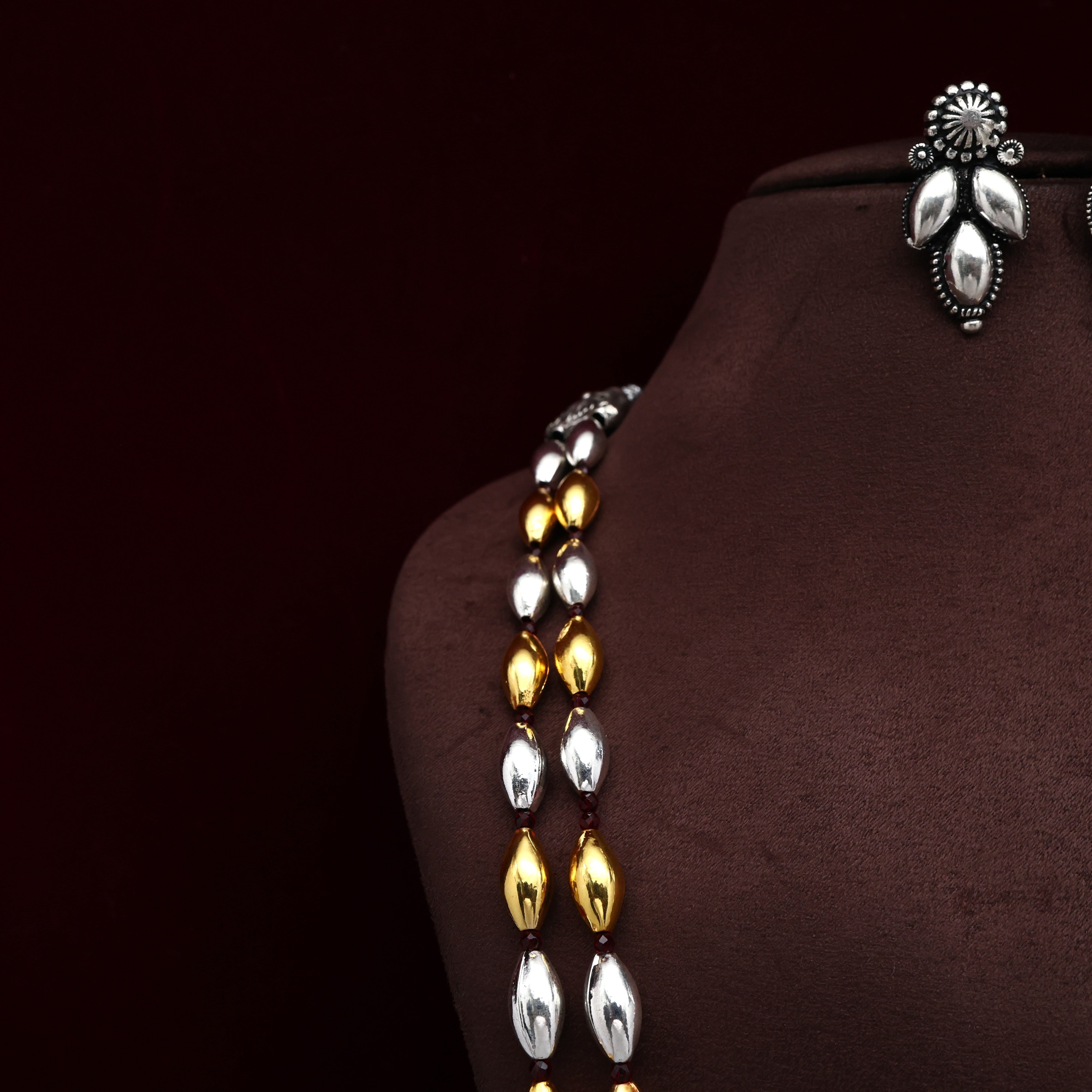 Silver Look Traditional Dual Tone Double Layer Bor Mala Set