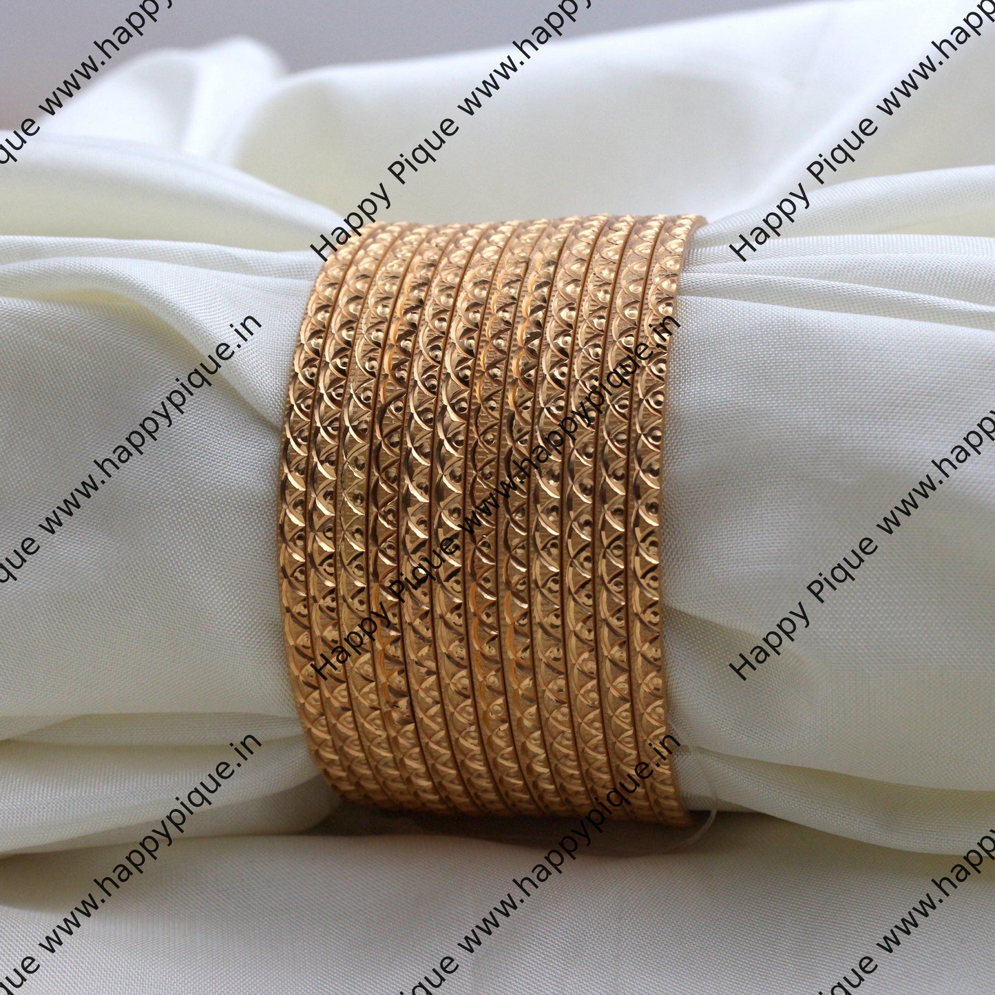 Real Gold Tone Matte Set of 12 Bangles - SS026 - Daily Wear/Office Wear/Function Wear Bangles