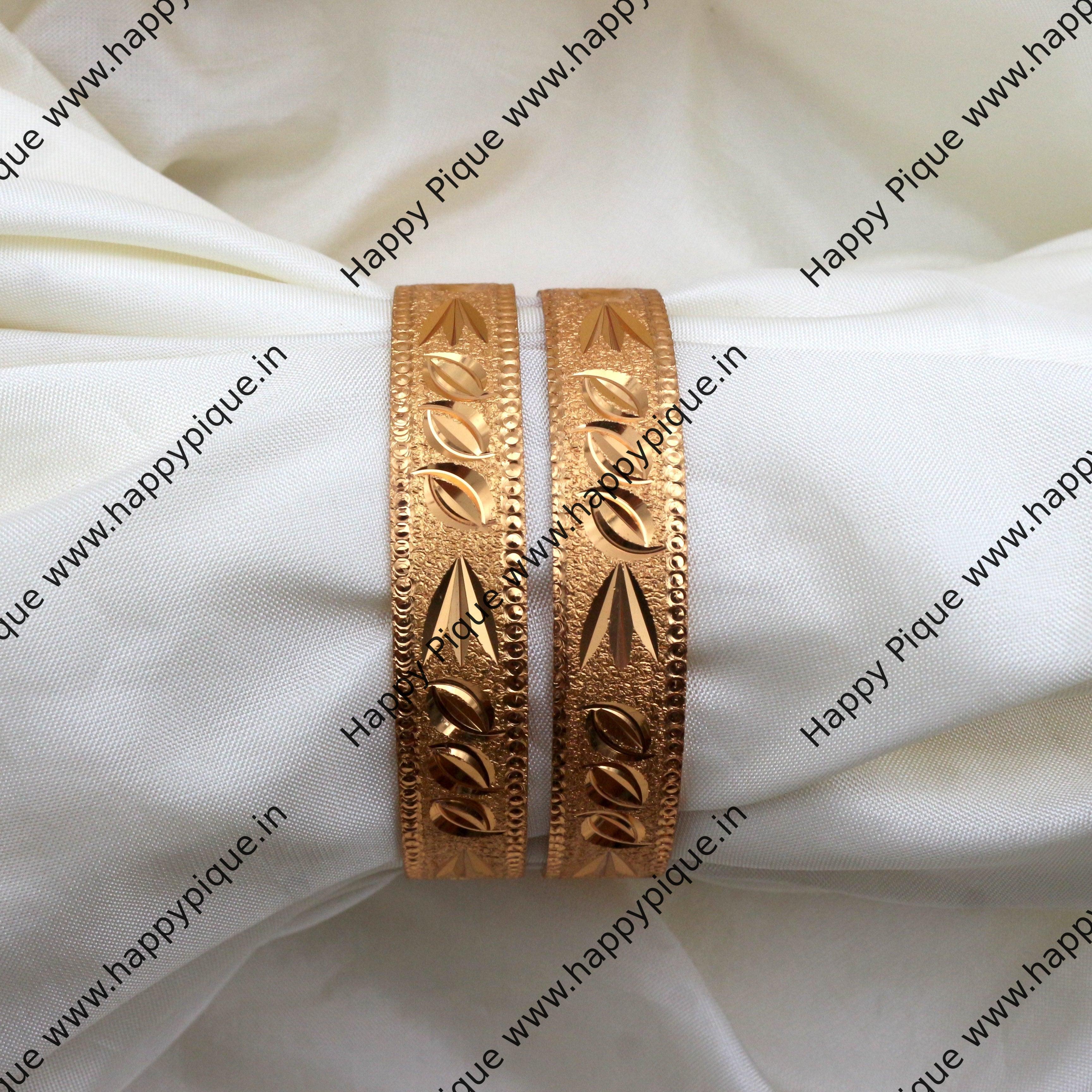 Real Gold Tone Set of 2 Thick Bangles - SS017 - Daily Wear/Office Wear/Function Wear Bangles