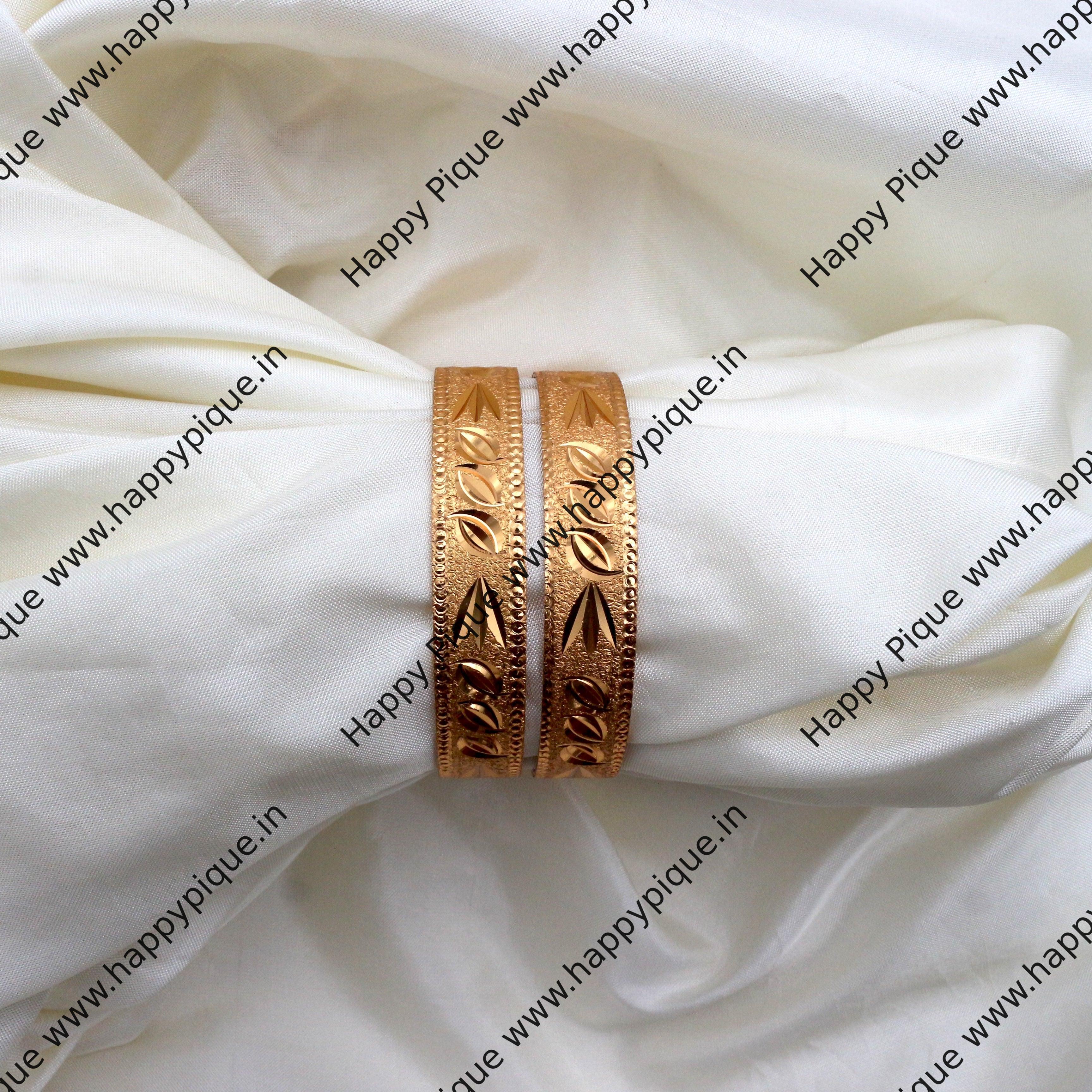 Real Gold Tone Set of 2 Thick Bangles - SS017 - Daily Wear/Office Wear/Function Wear Bangles