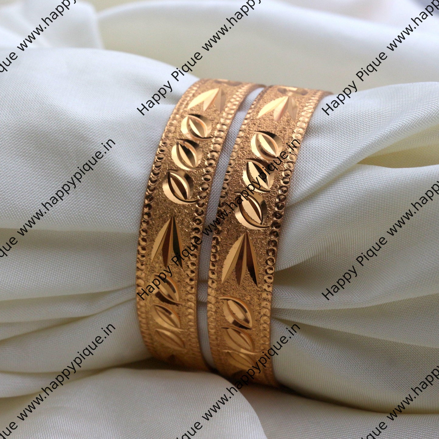 Real Gold Tone Set of 2 Thick Bangles - SS017 - Daily Wear/Office Wear/Function Wear Bangles