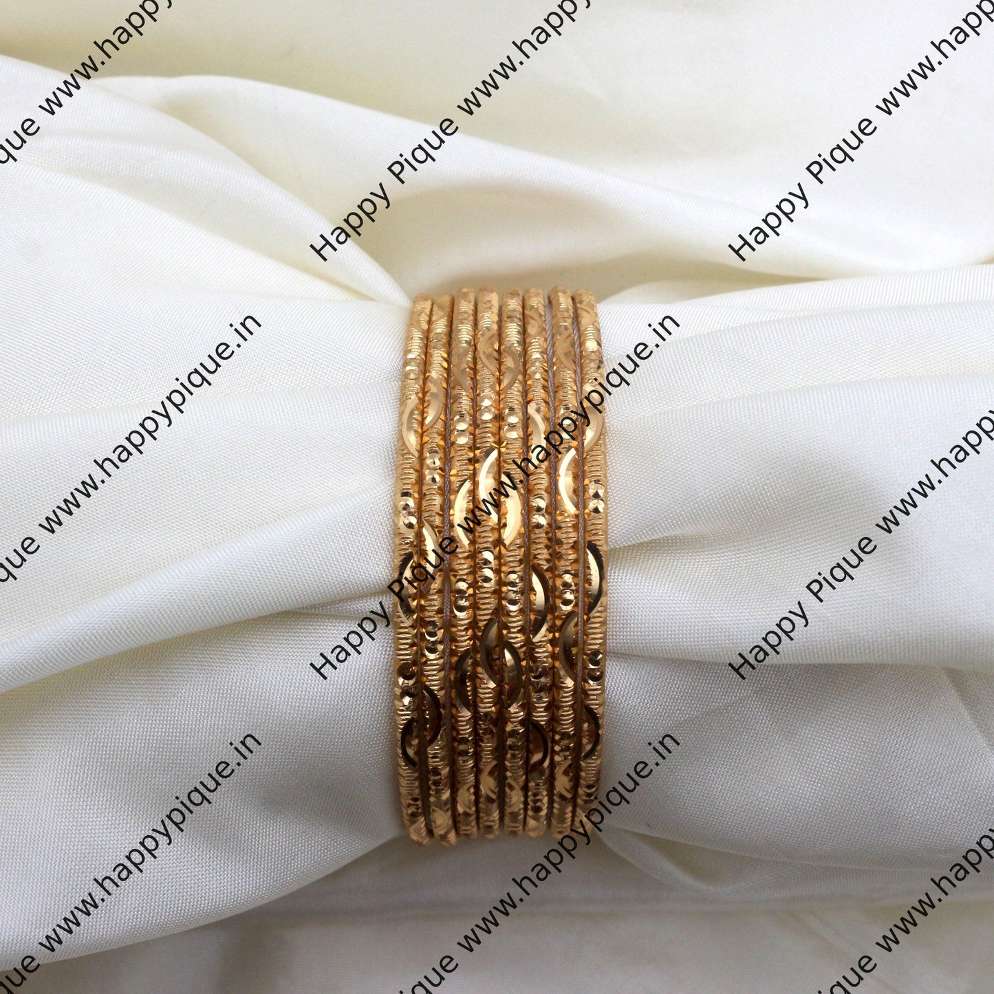 Real Gold Tone Set of 8 Bangles - SS021 - Daily Wear/Office Wear/Function Wear Bangles