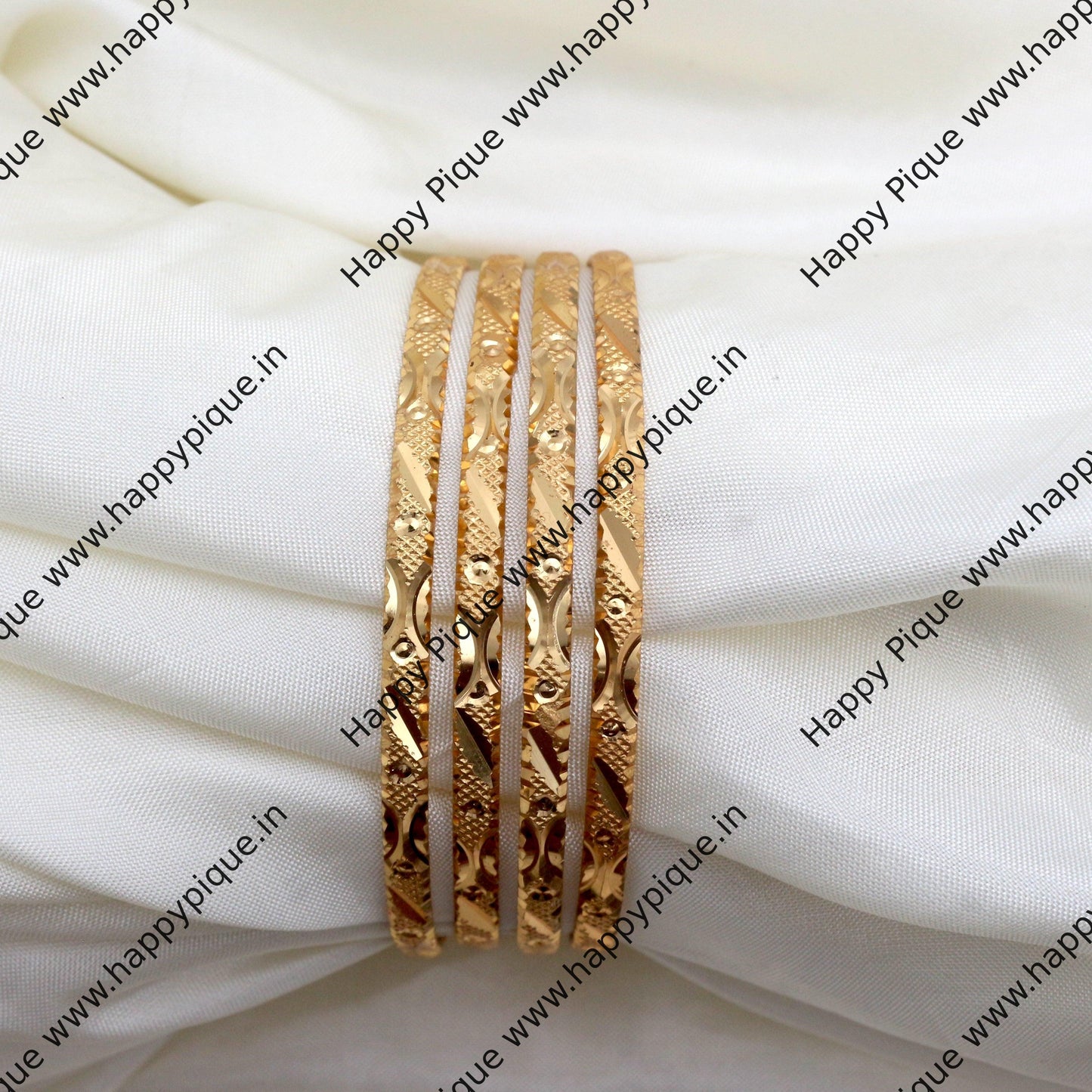 Real Gold Tone Set of 4 Bangles - SS022 - Daily Wear/Office Wear/Function Wear Bangles