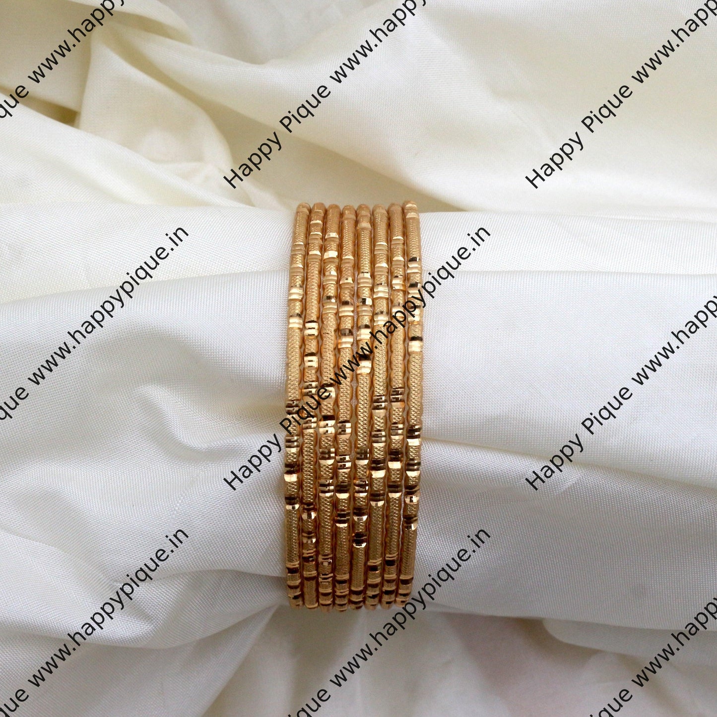 Real Gold Matte Tone Set of 8 Bangles - SS001 - Daily Wear/Office Wear/Function Wear Bangles