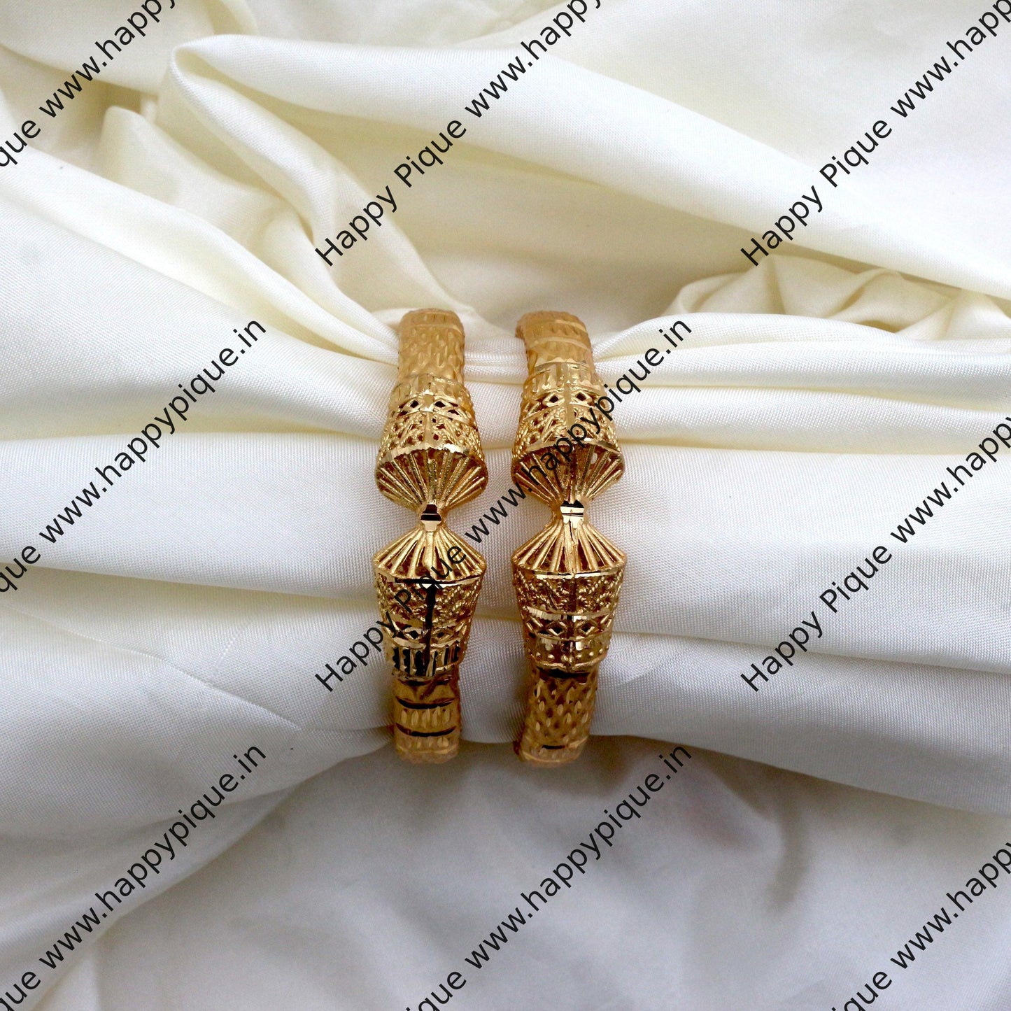 Real Gold Matte Tone Trumpet Kada Bangles - SS002 - Daily Wear/Office Wear/Function Wear Bangles