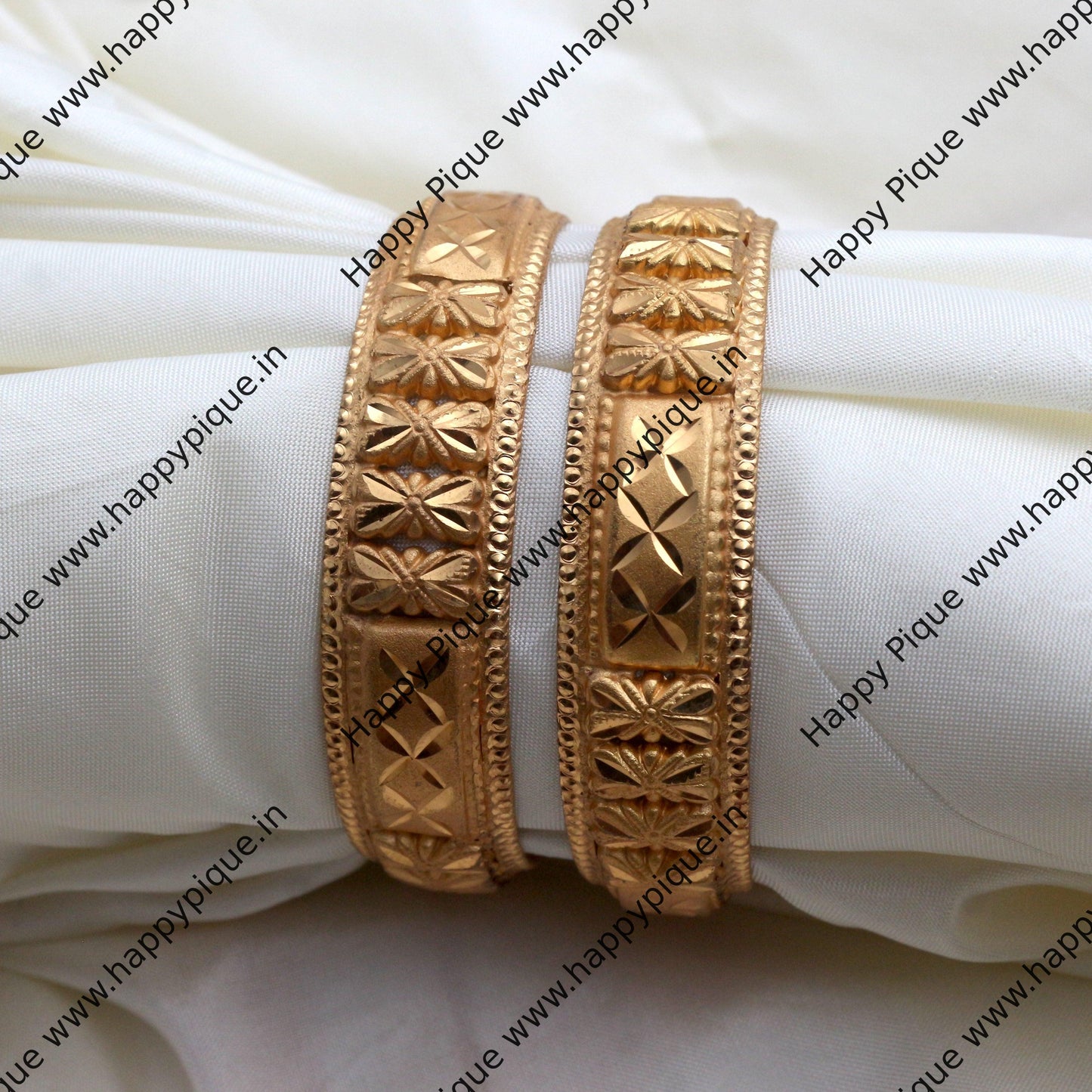 Real Gold Tone Thick Bangles - SS003 - Daily Wear/Office Wear/Function Wear Bangles
