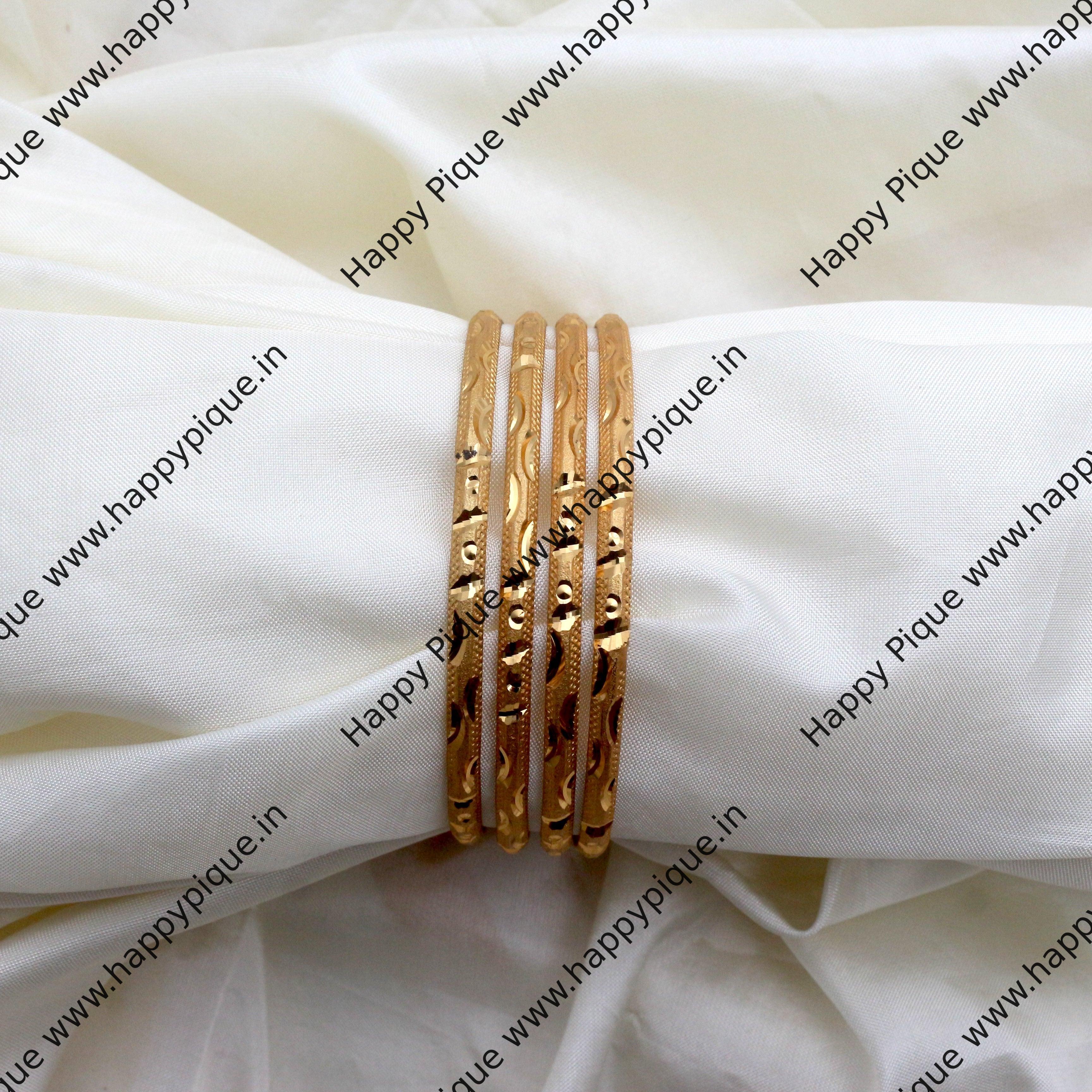 Real Gold Tone Set 0f 4 Bangles - SS005 - Daily Wear/Office Wear/Function Wear Bangles