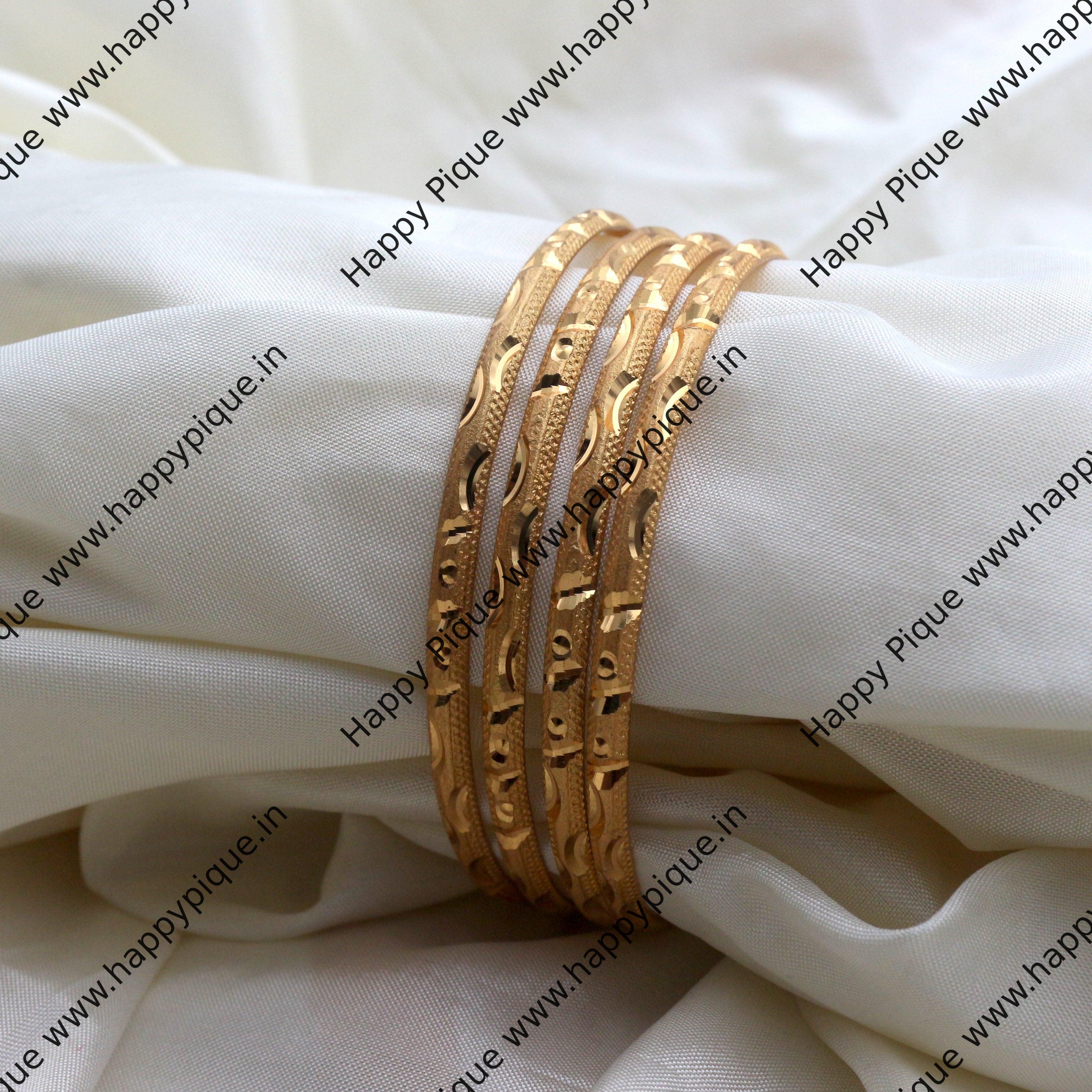 Real Gold Tone Set 0f 4 Bangles - SS005 - Daily Wear/Office Wear/Function Wear Bangles