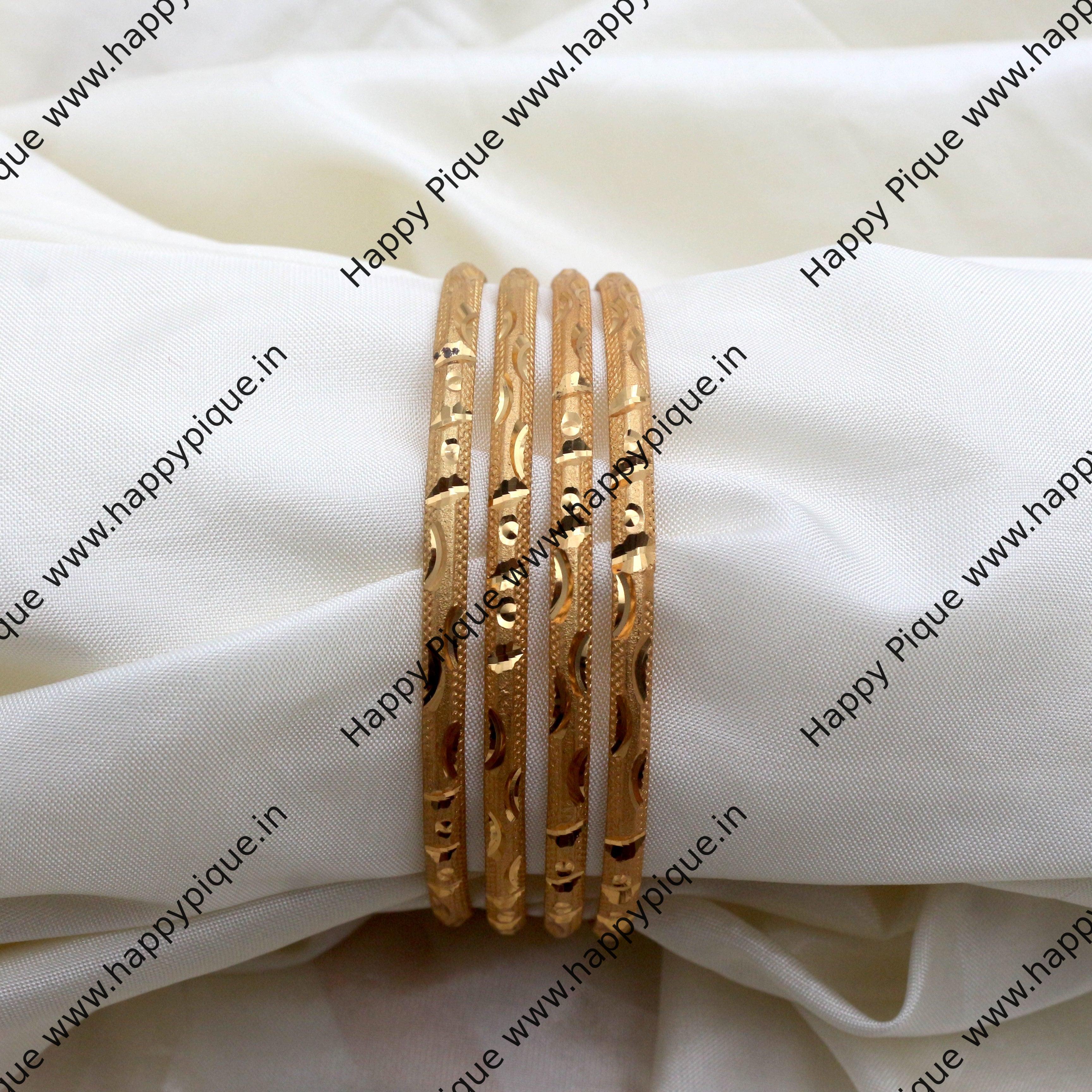 Real Gold Tone Set 0f 4 Bangles - SS005 - Daily Wear/Office Wear/Function Wear Bangles