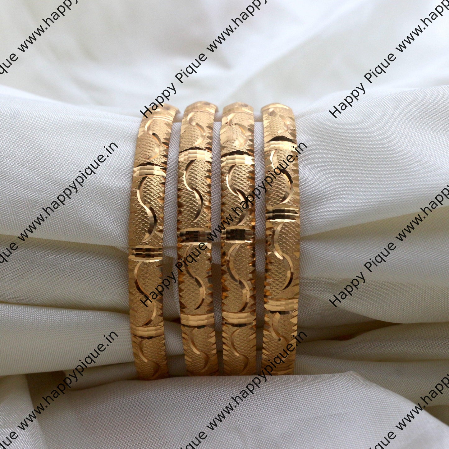 Real Gold Tone Set 0f 4 Bangles - SS006 - Daily Wear/Office Wear/Function Wear Bangles