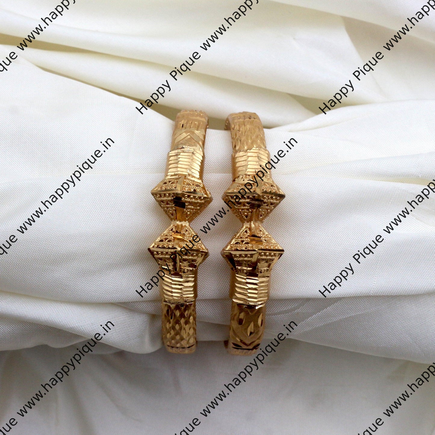Real Gold Tone Thick Kada Bangles - SS008 - Daily Wear/Office Wear/Function Wear Bangles