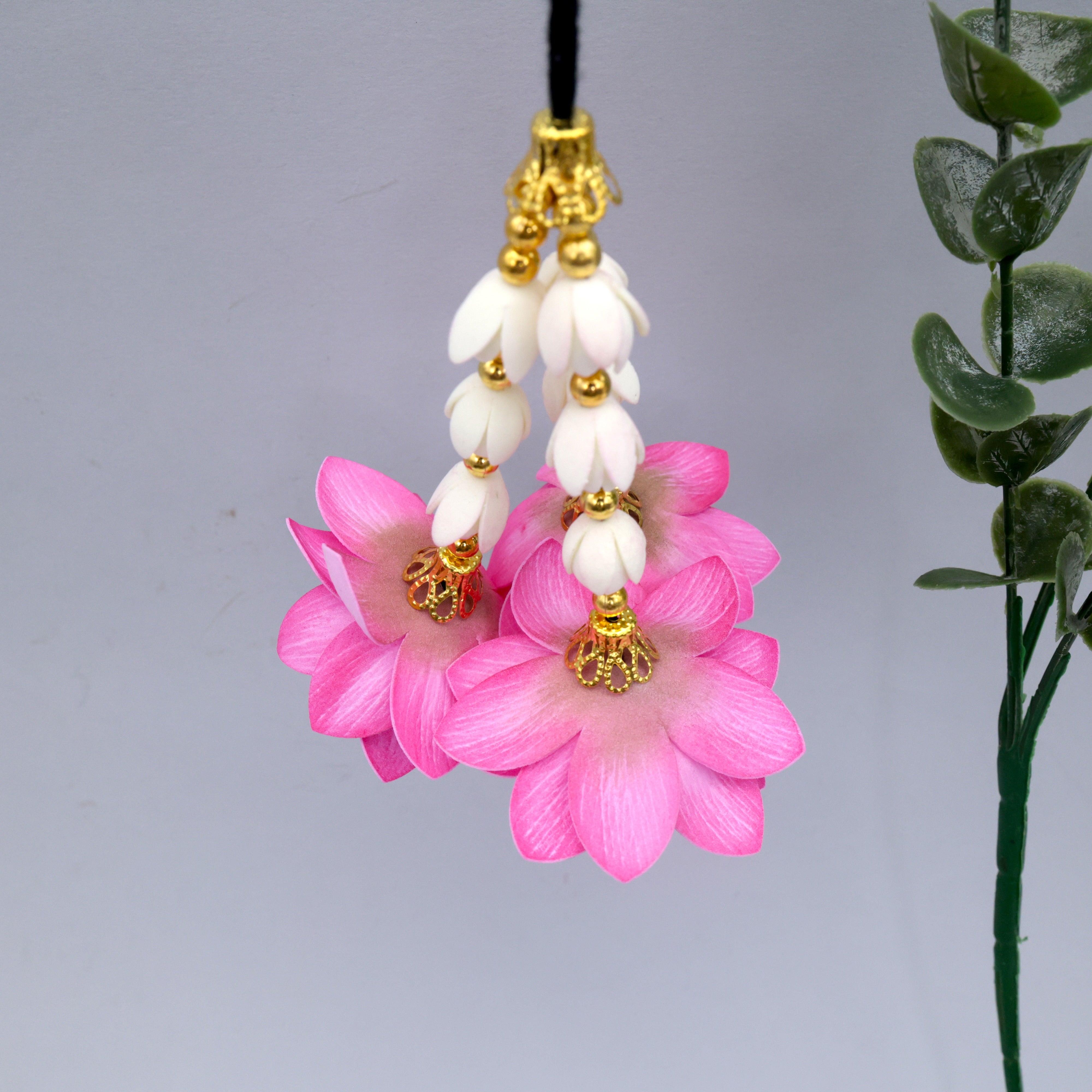 Handmade Foam Real Look 3 Line Malli Lotus Danglers - Lotus Kunjalam