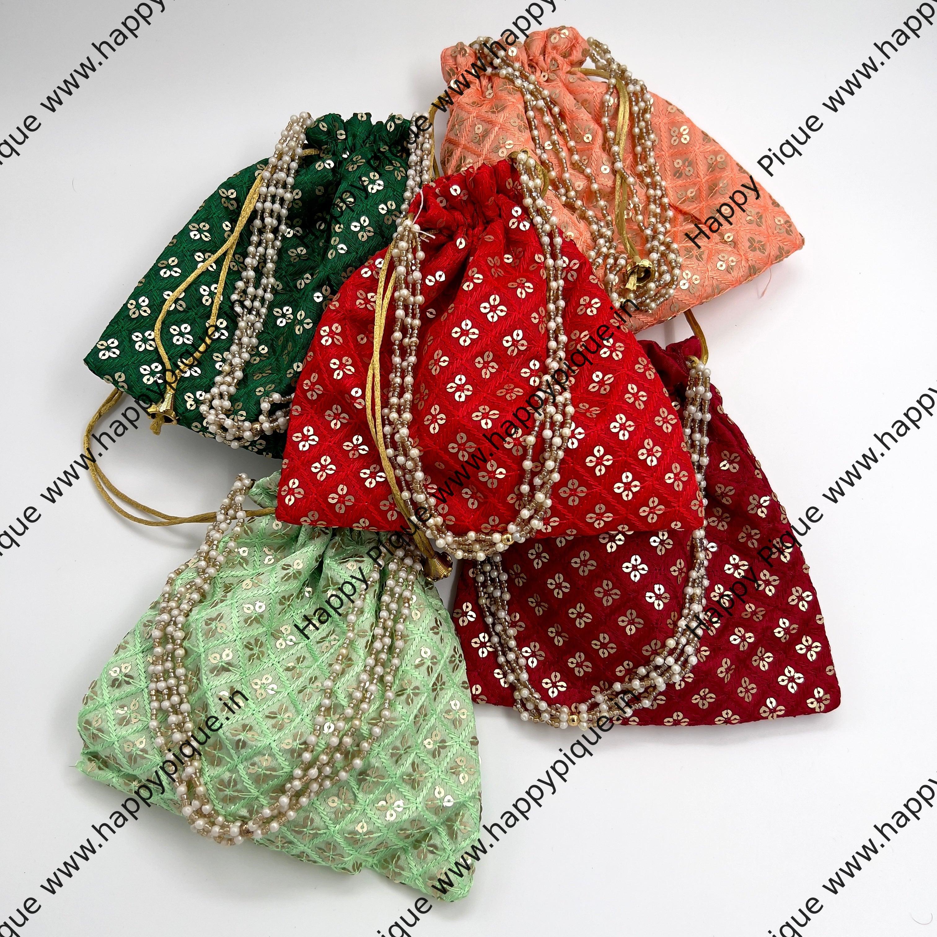 Sequin Pearl Handle Grand Potli Bags - Best Return Gift For All Occassions (Assorted Colours)