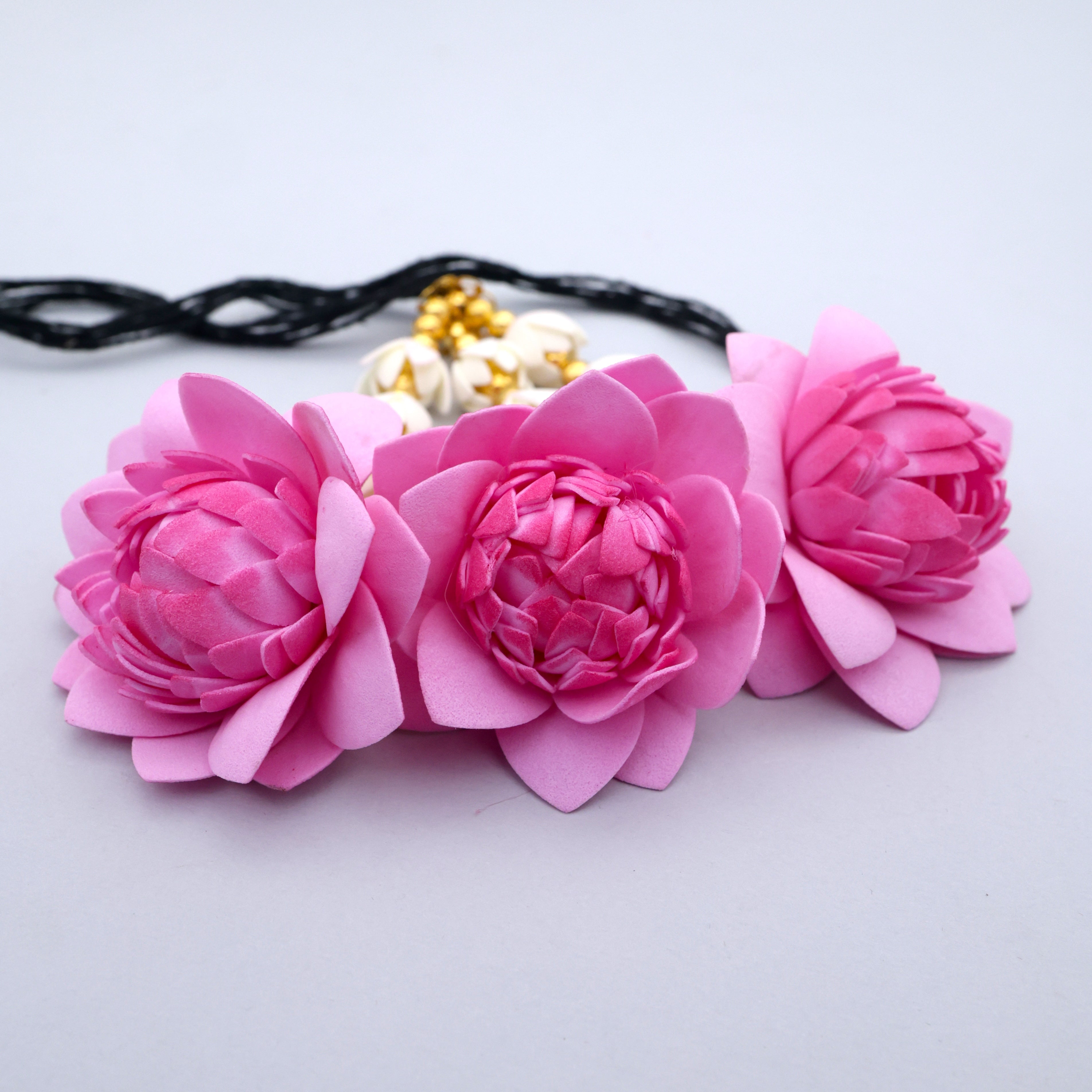 Handmade Foam Real Look 3 Line Malli Lotus Danglers - Lotus Kunjalam