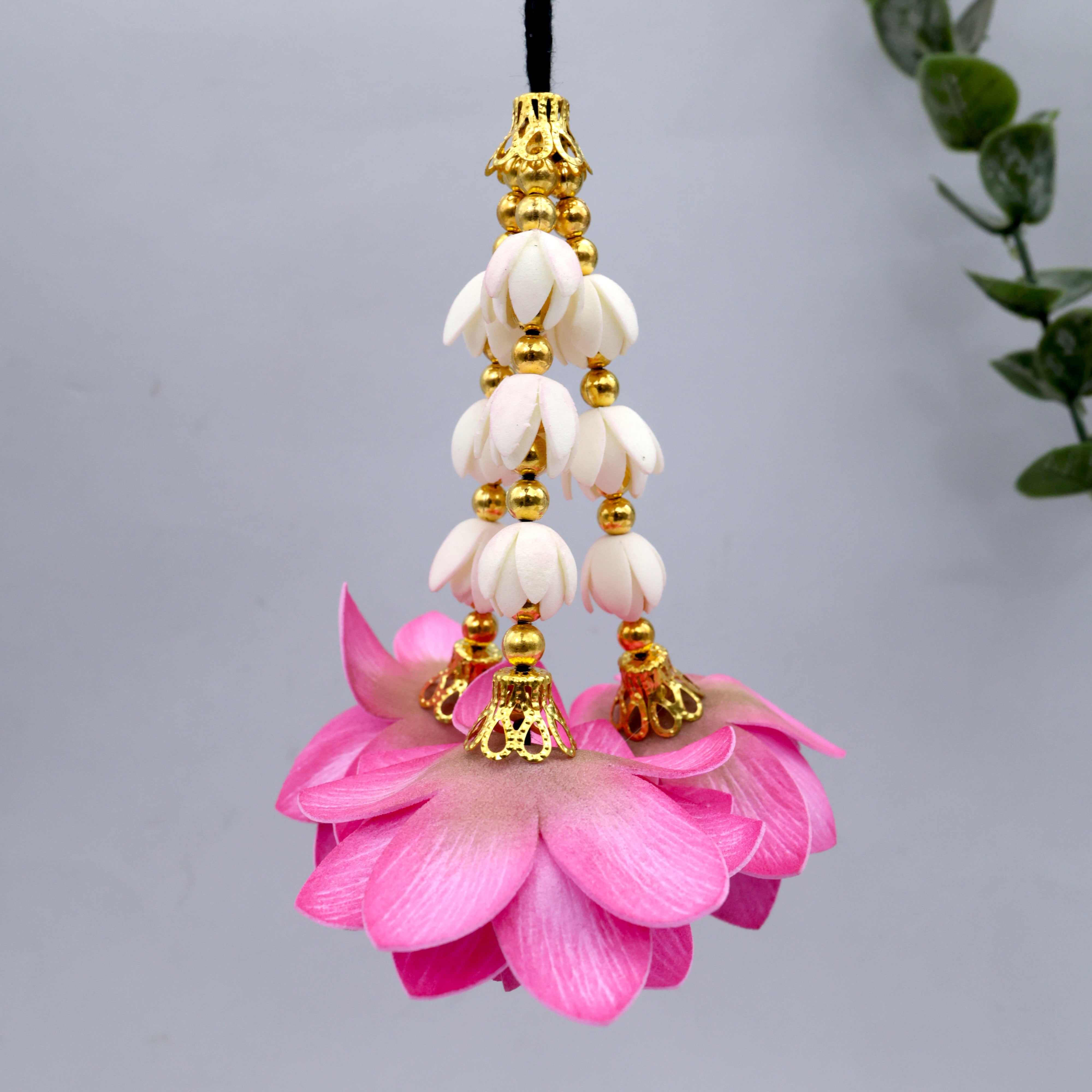 Handmade Foam Real Look 3 Line Malli Lotus Danglers - Lotus Kunjalam
