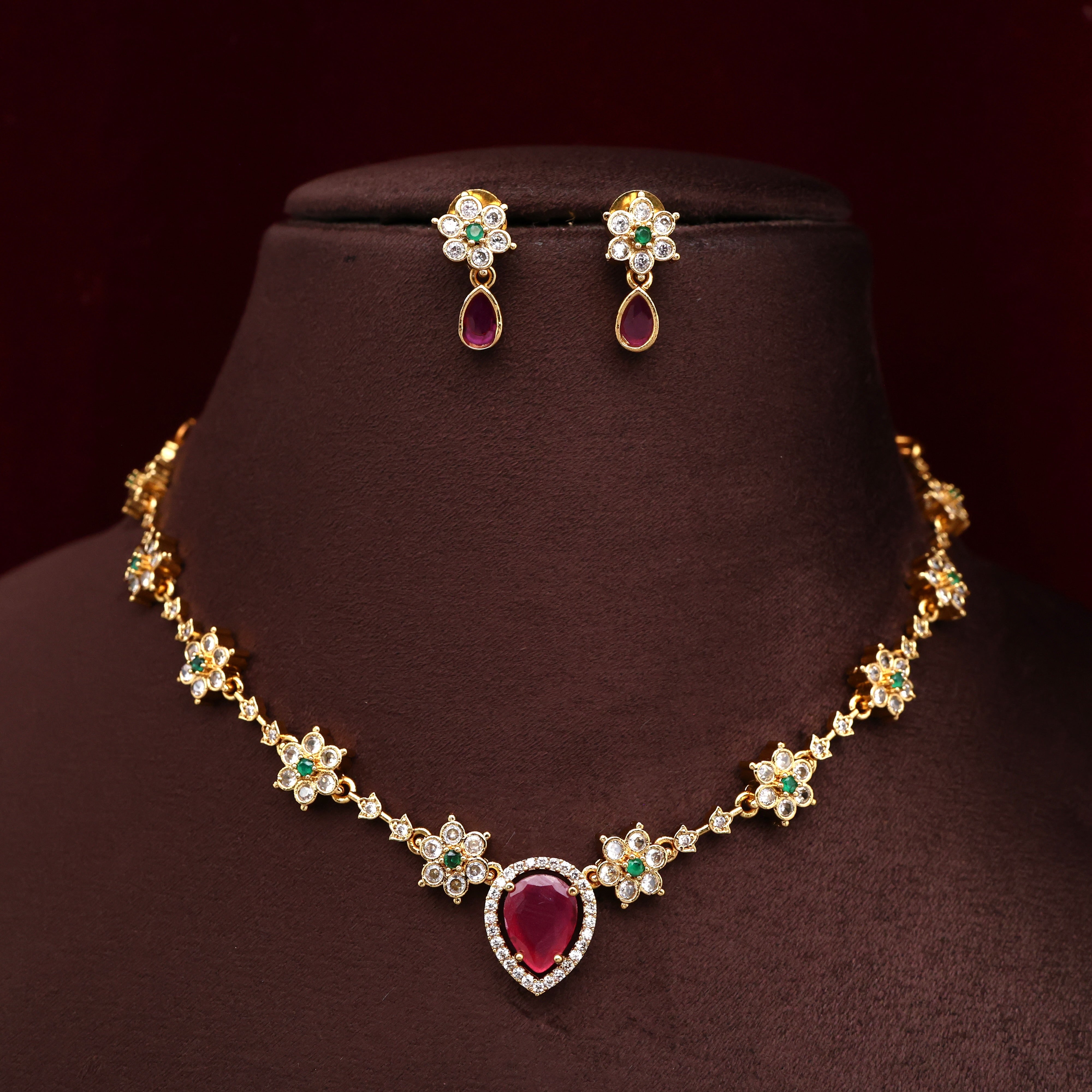 Antique AD Star Thilak Drop Necklace Set