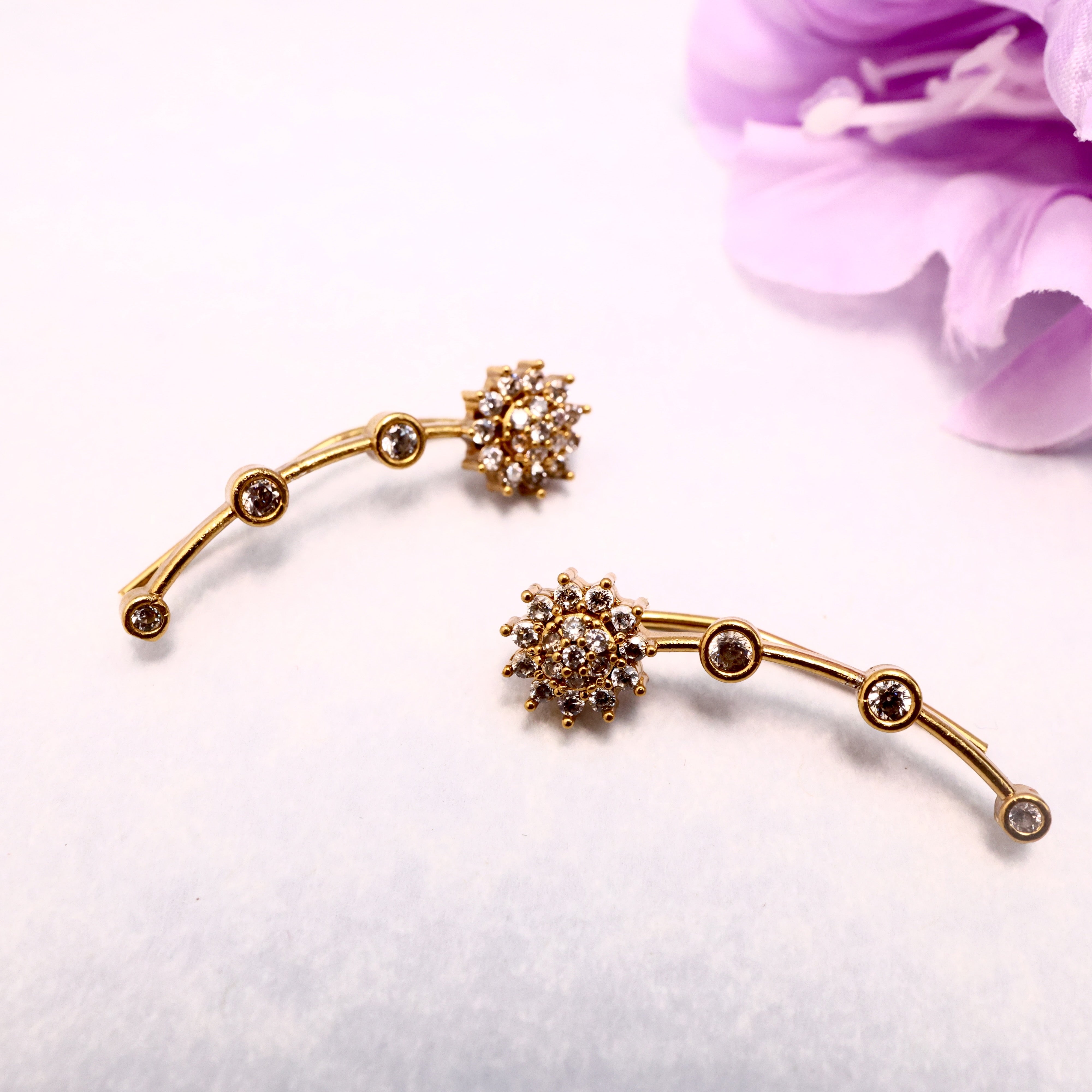 Diamond Look AD Sunflower Drops Earcuff Earrings
