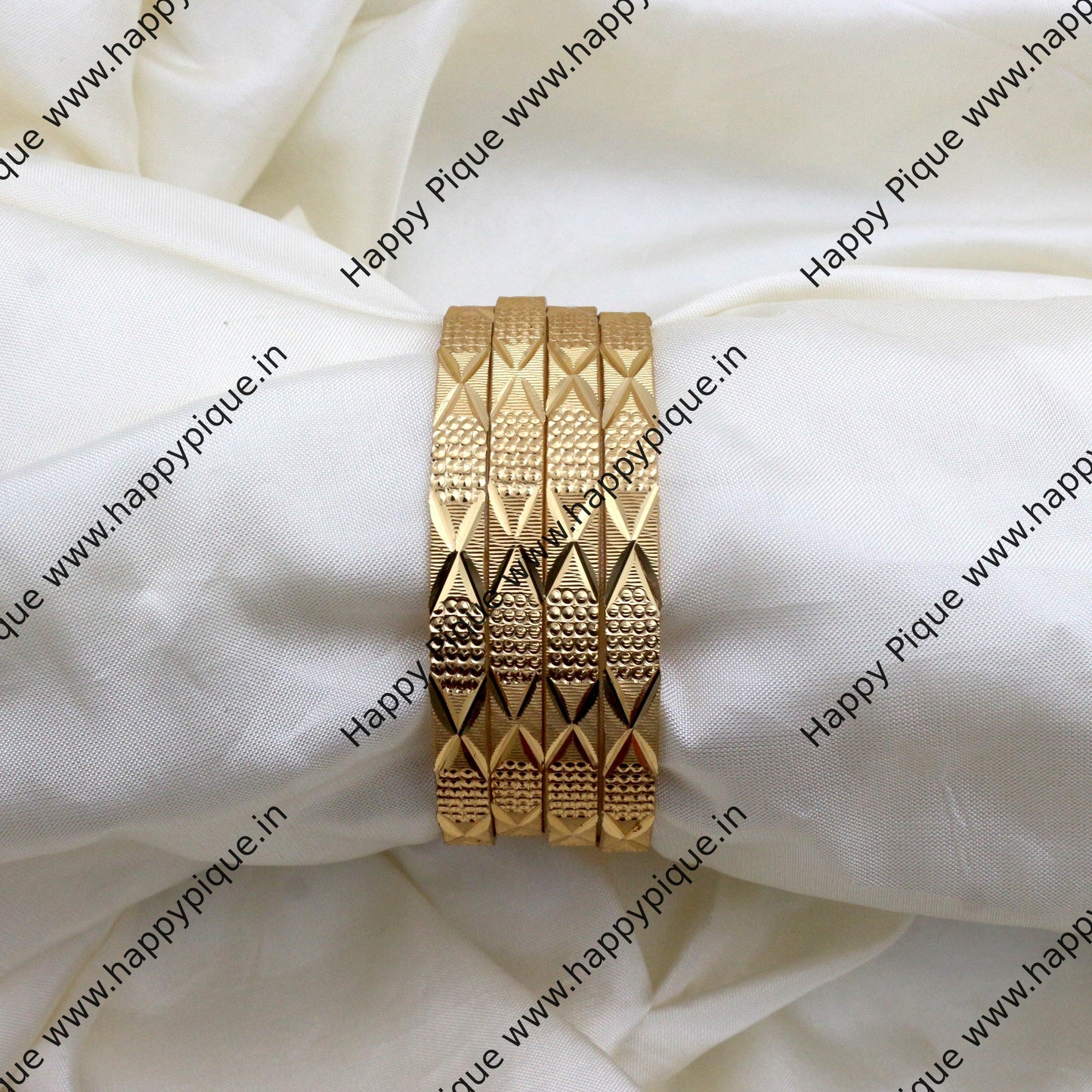 Real Gold Tone Set of 4 Bangles - SS019 - Daily Wear/Office Wear/Function Wear Bangles