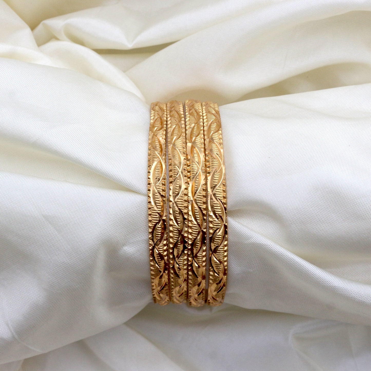 Real Gold Tone Set of 4 Bangles - SS023 - Daily Wear/Office Wear/Function Wear Bangles