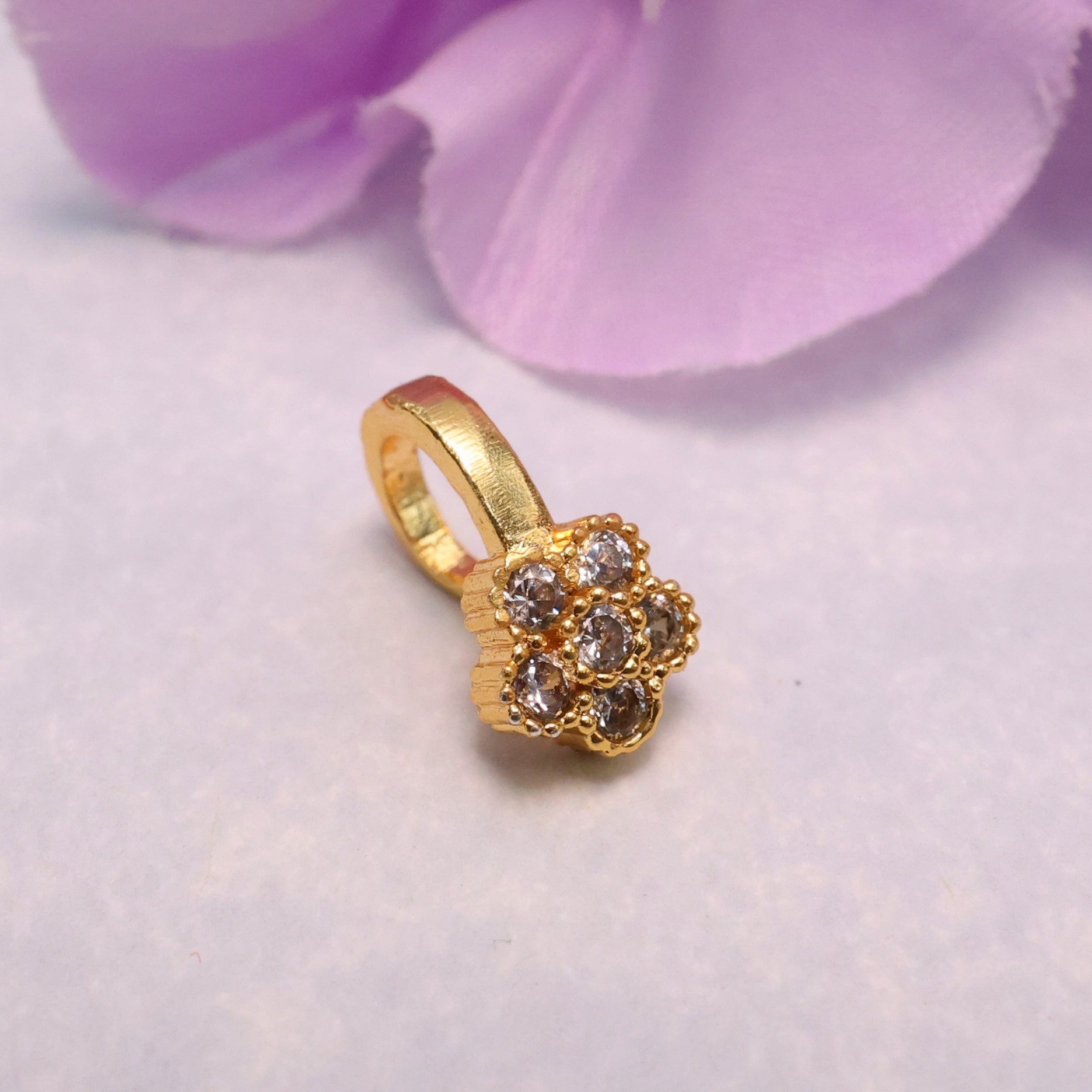 AD Gold Tone 7 Petals Flower Clip On Nose Pin