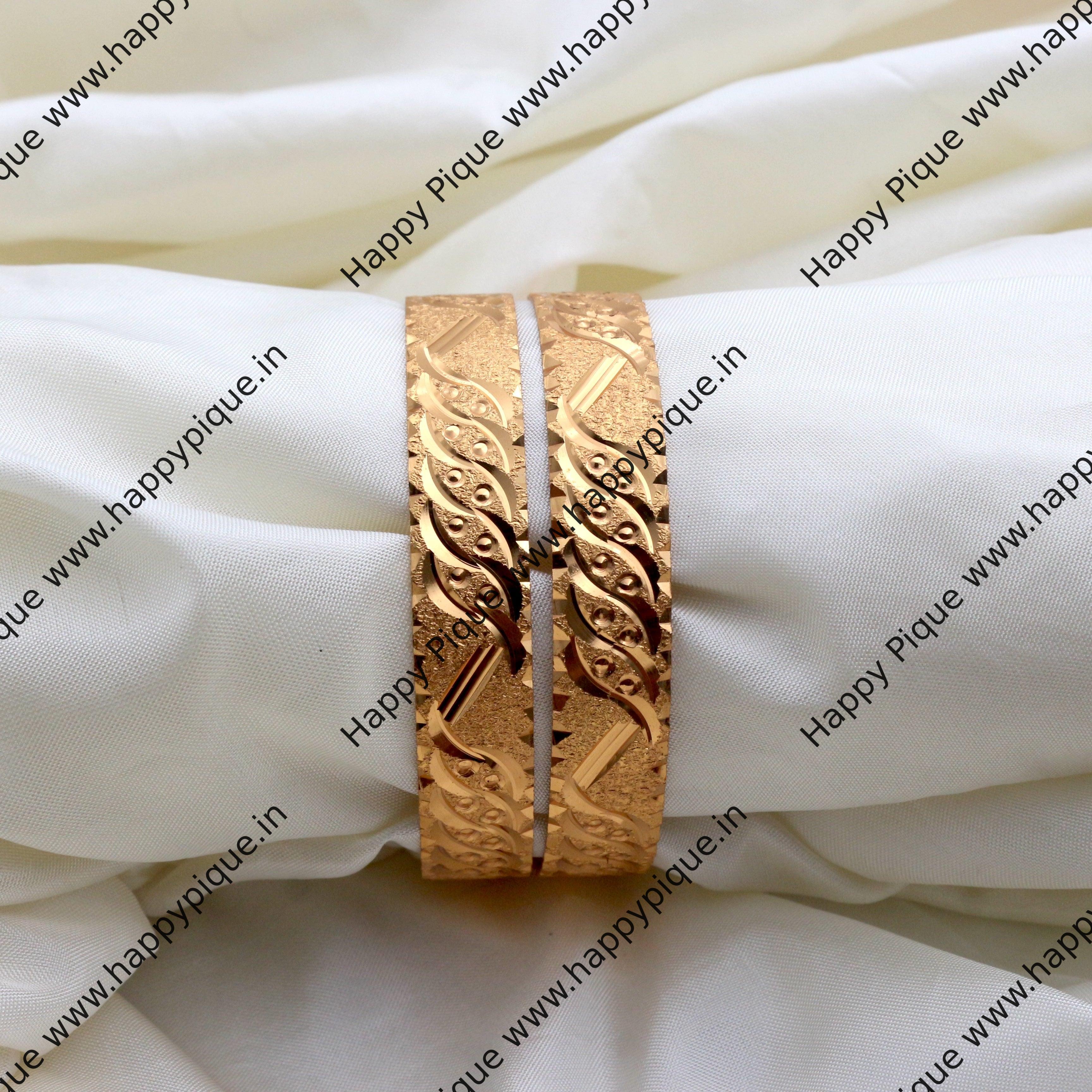 Real Gold Tone Set of 2 Thick Bangles - SS017 - Daily Wear/Office Wear/Function Wear Bangles