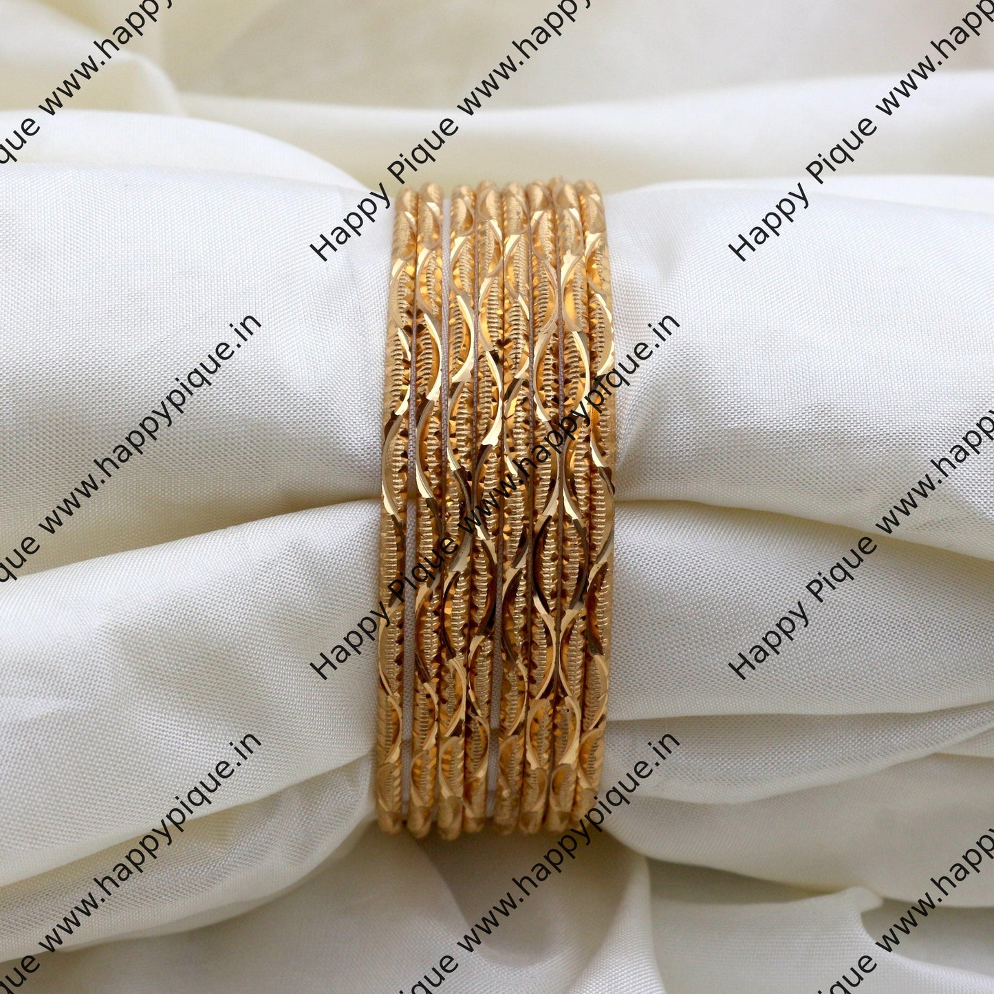 Real Gold Tone Set of 8 Thick Bangles - SS028 - Daily Wear/Office Wear/Function Wear Bangles
