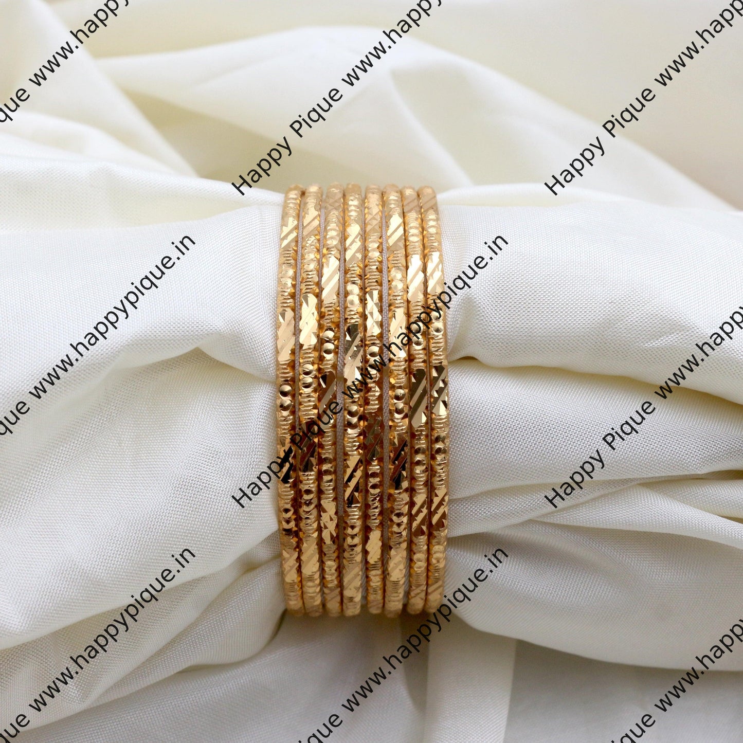 Real Gold Tone Set of 8 Thick Bangles - SS029 - Daily Wear/Office Wear/Function Wear Bangles