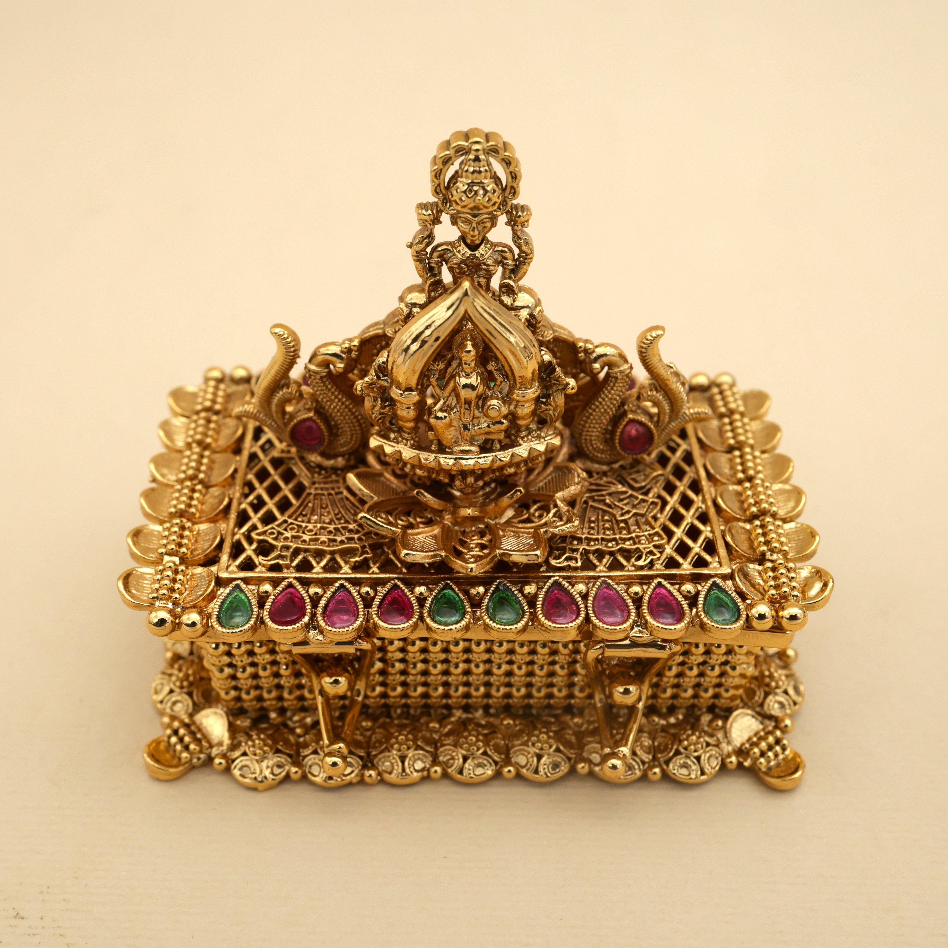 Antique Nagas Mahalakshmi Devi Double Cavity Rectangular Kumkum Box - Sindoor Dabbi