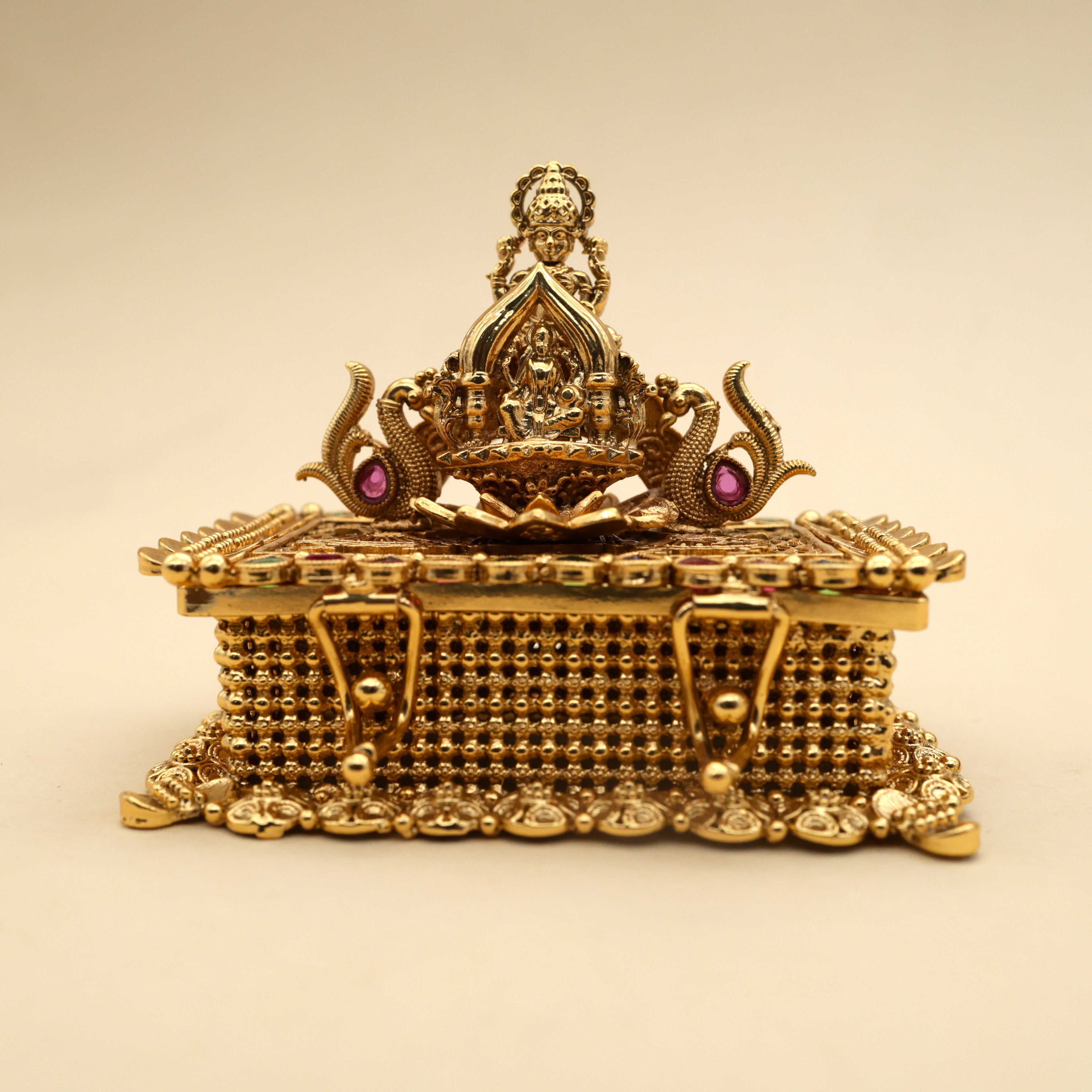 Antique Nagas Mahalakshmi Devi Double Cavity Rectangular Kumkum Box - Sindoor Dabbi