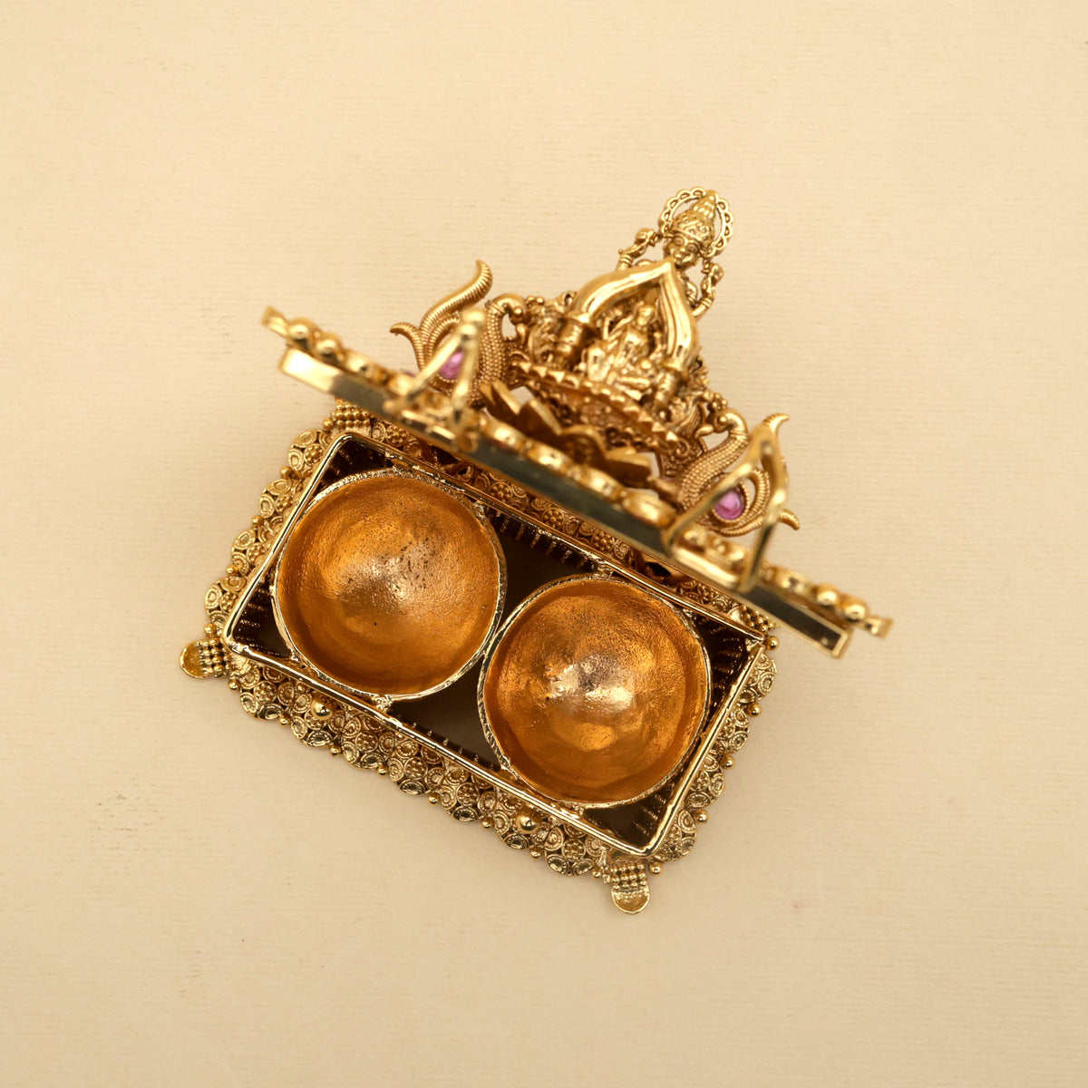 Antique Nagas Mahalakshmi Devi Double Cavity Rectangular Kumkum Box - Sindoor Dabbi