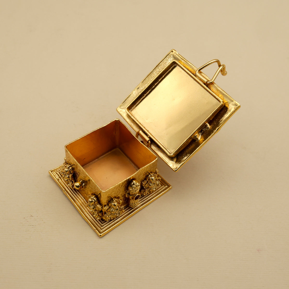 Antique Gold Nagas Raj Ganesha Square Kumkum Box - Sindoor Dabbi