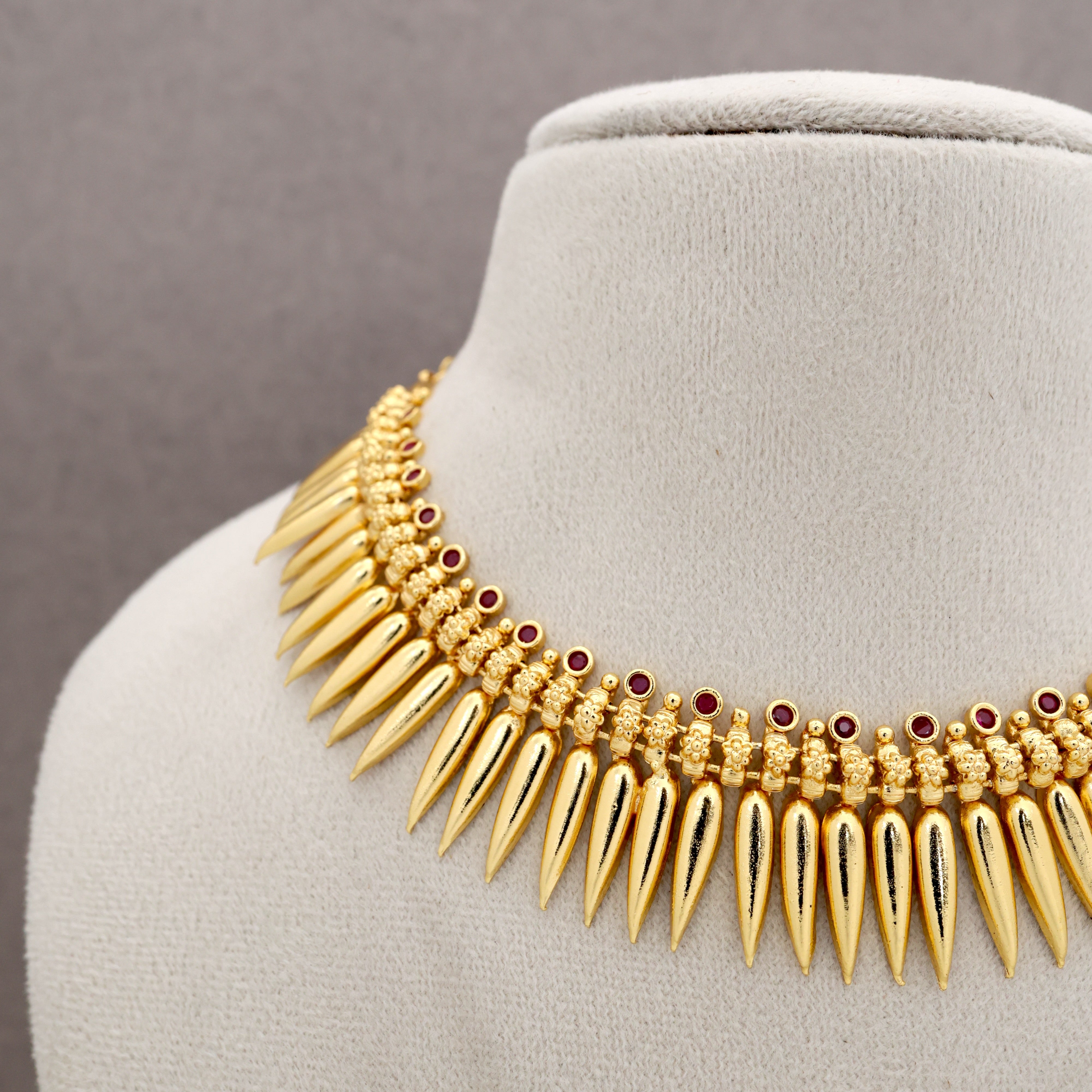 Real Gold Tone Kerala Traditional AD Mulla Mottu Necklace
