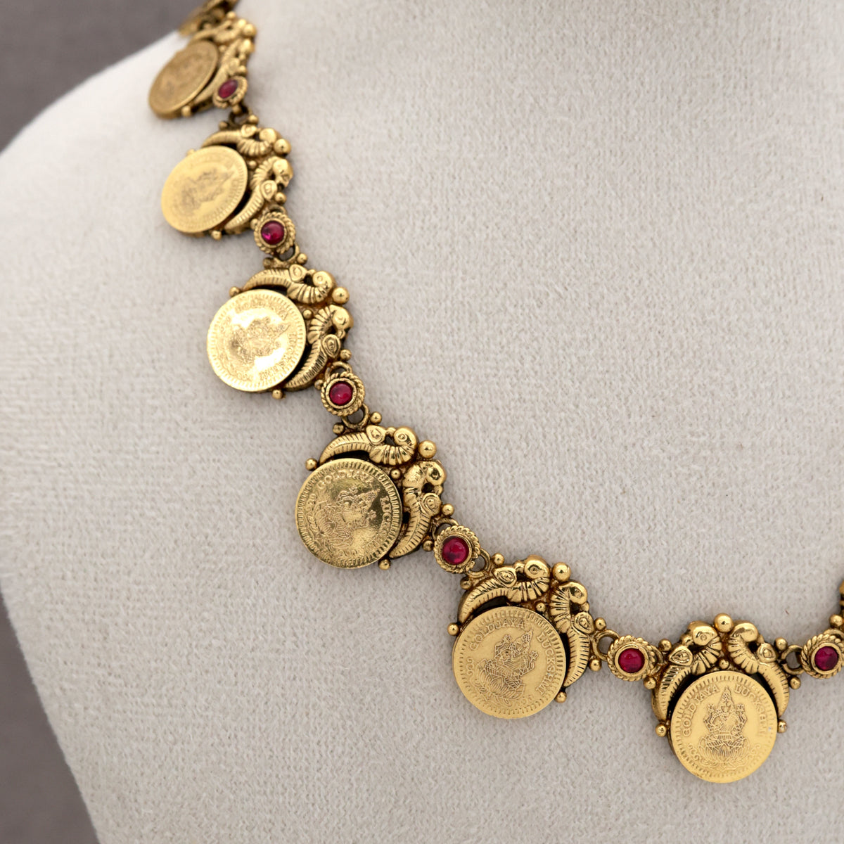 Premium Antique Gold Kerala Style Lakshmi Coin Gandaberunda Necklace