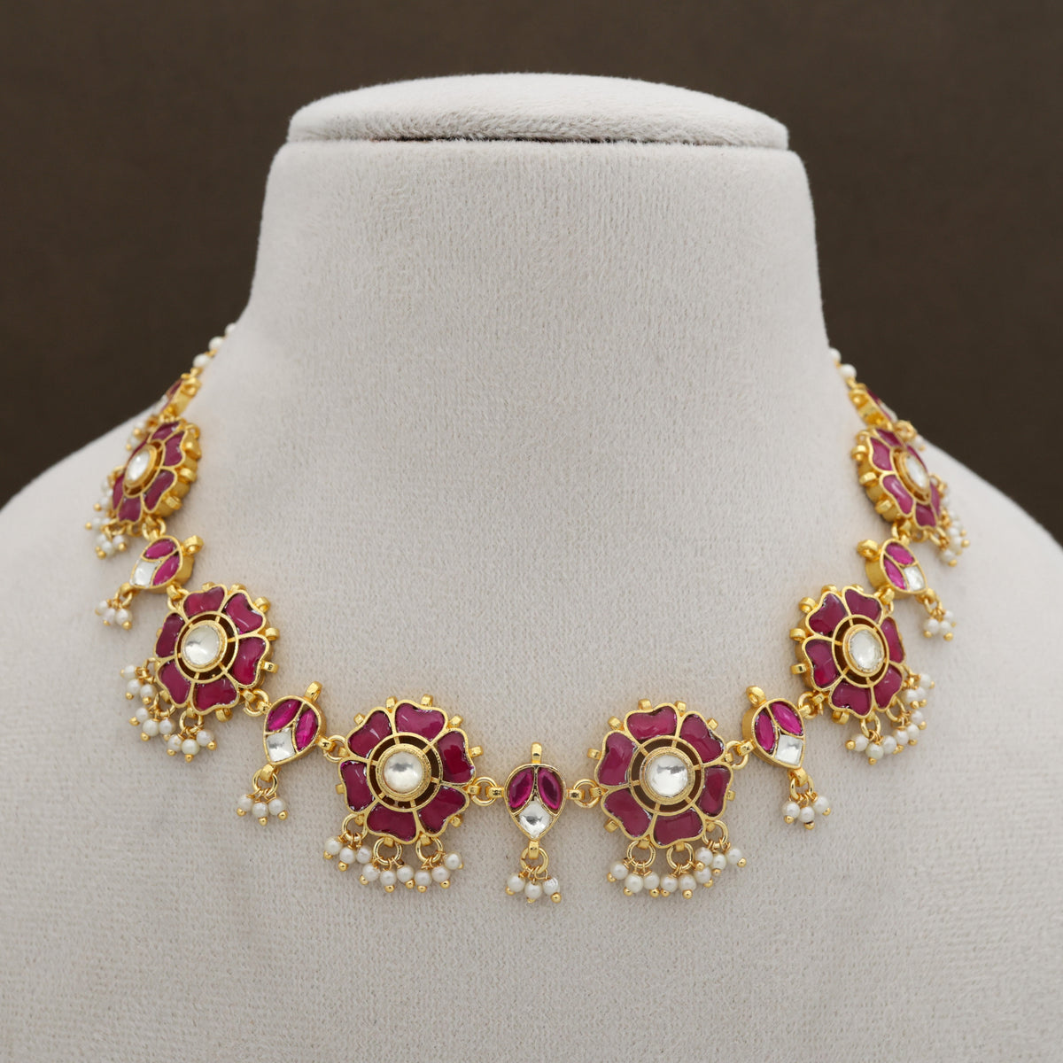Premium Pachi Kundan Gold Tone Flower Bridal Necklace