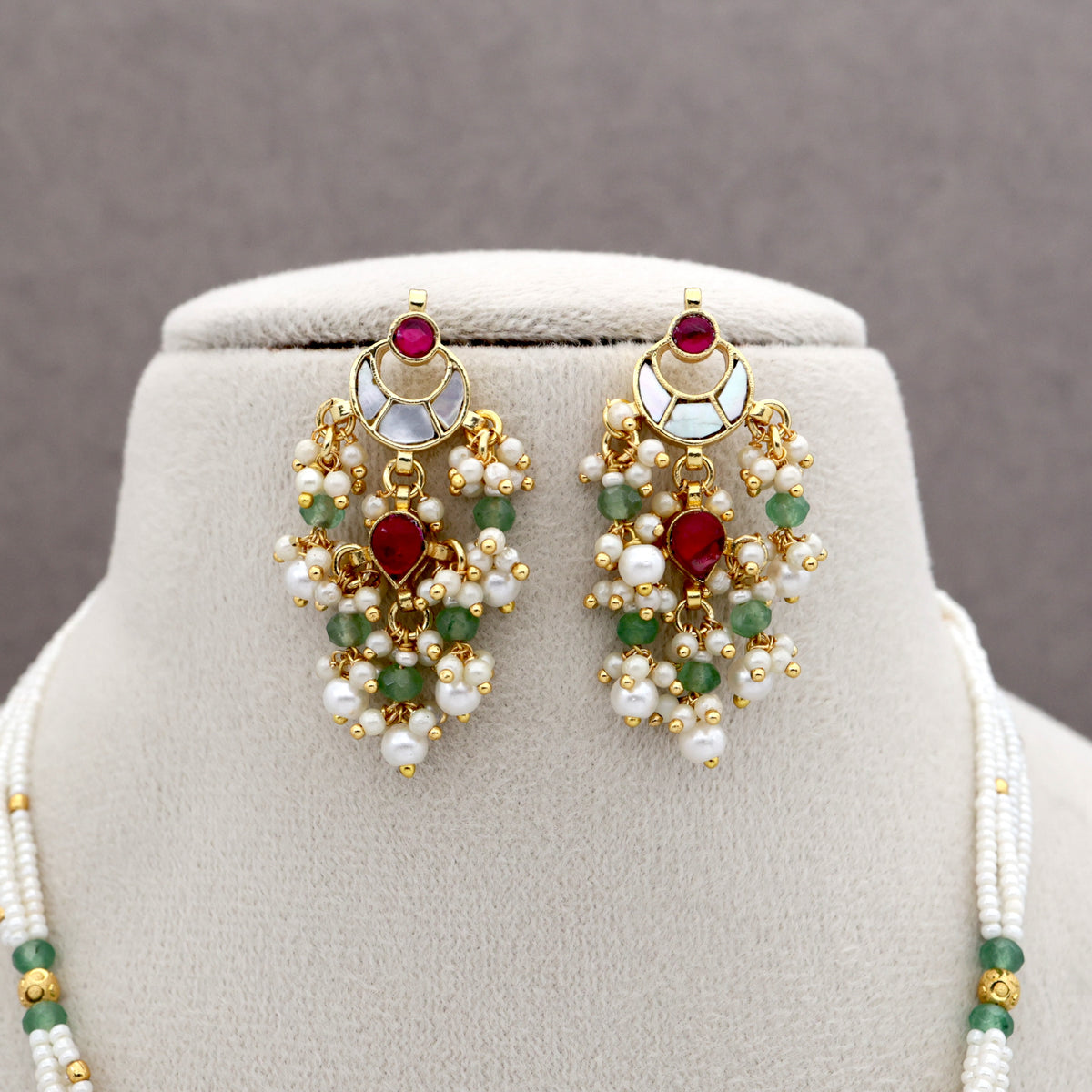 Premium Pachi Kundan Mother of Pearls Chaandini Pendant Pearl Mala Set