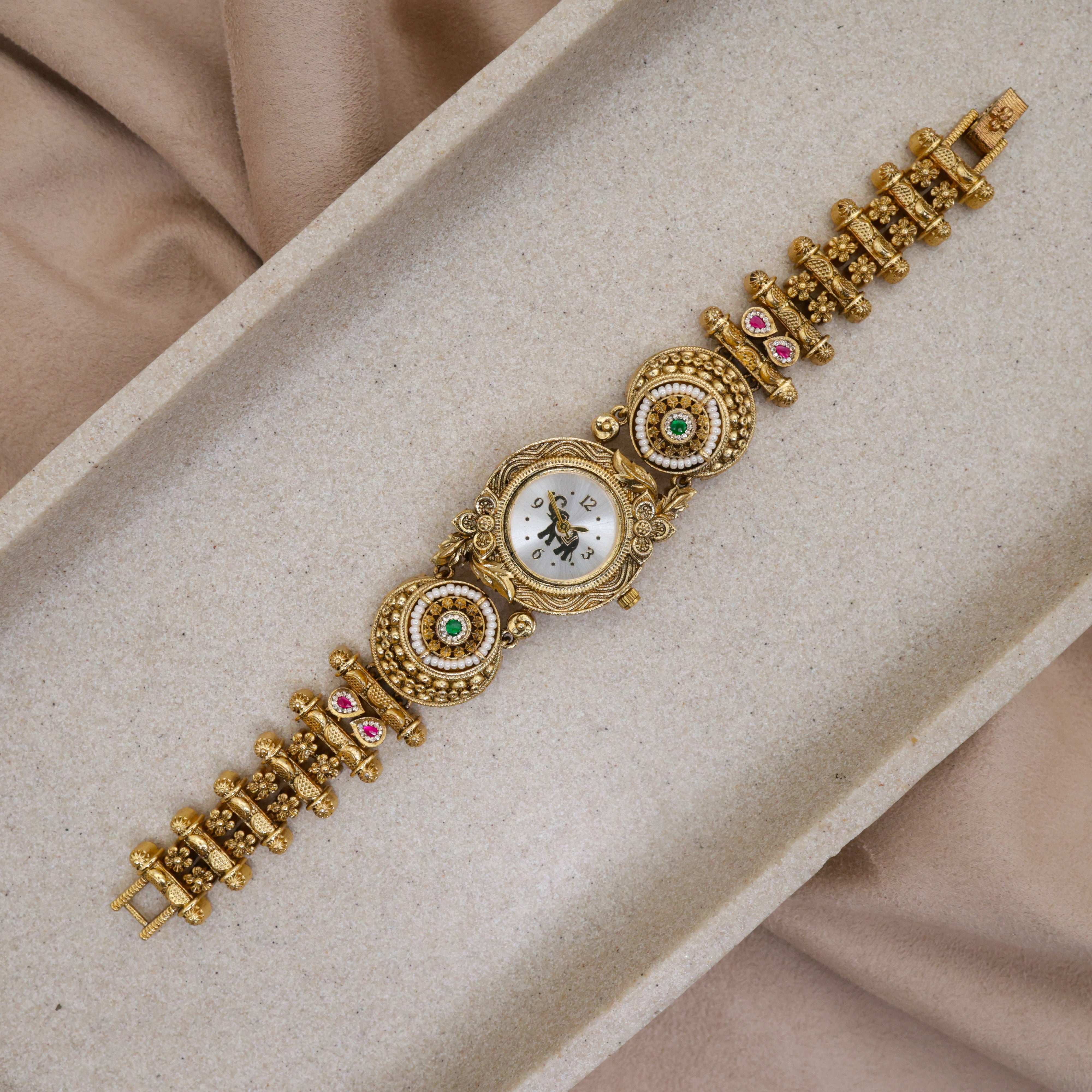 Antique Gold Nagas Rich Temple Detailing Heritage Bracelet Watch