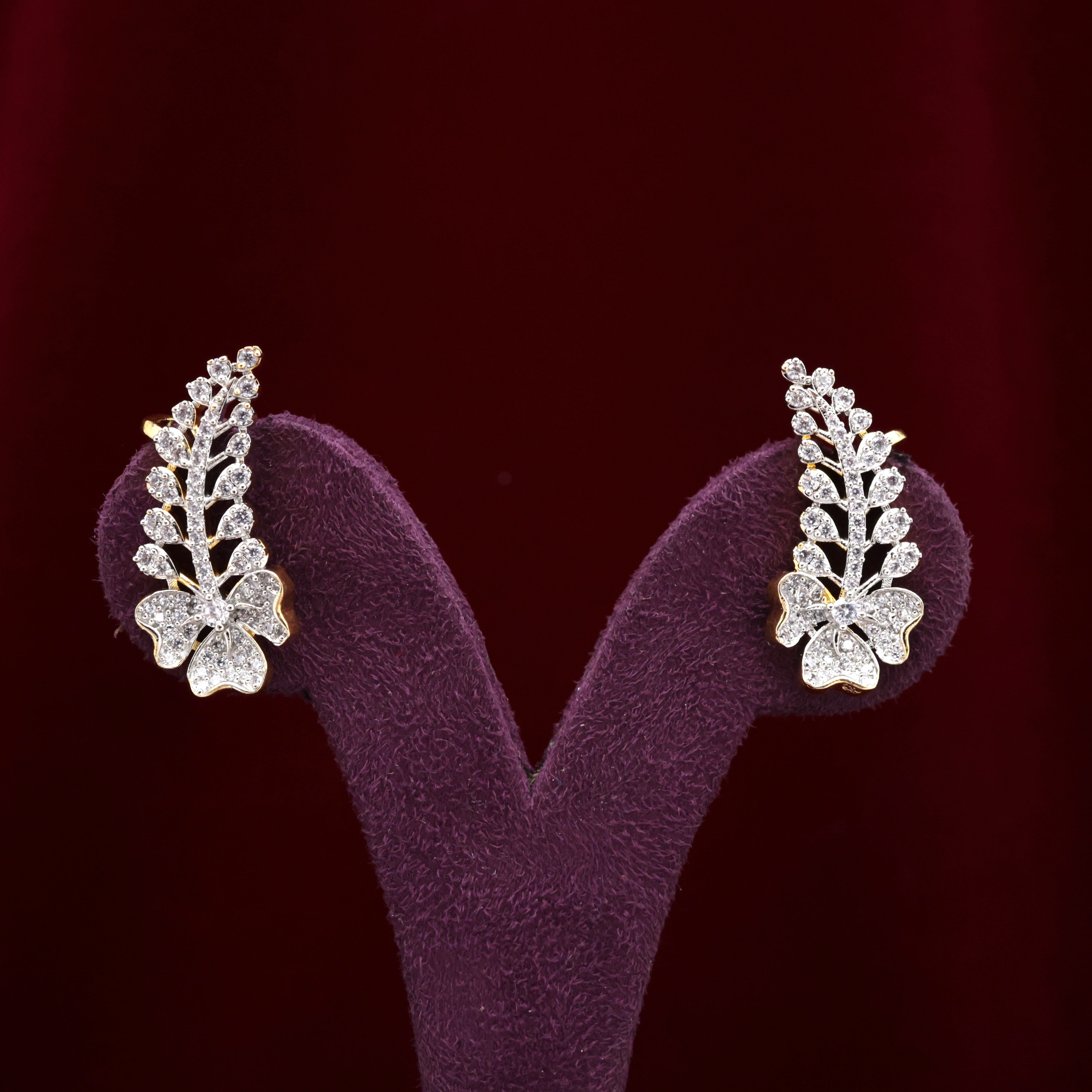 AD Diamond Look Heart Petals Leaves Earcuff Earrings