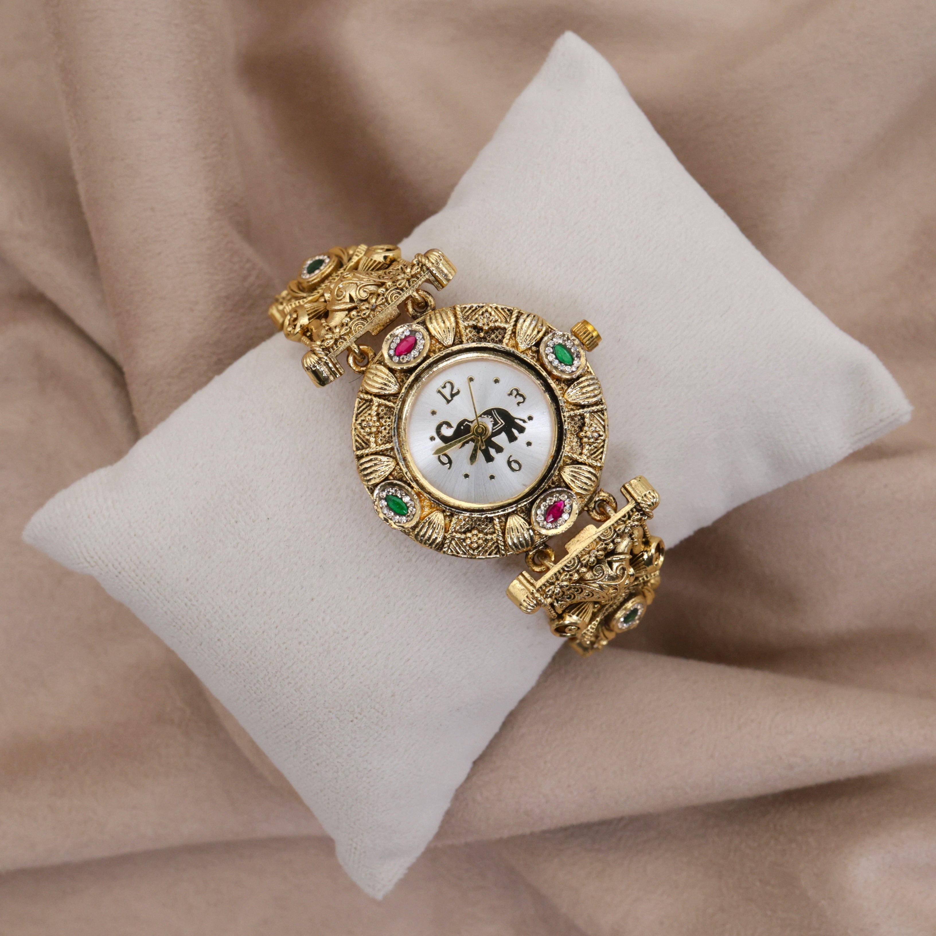 Antique Gold Nagas Elephant Detailing Temple Heritage Bracelet Watch