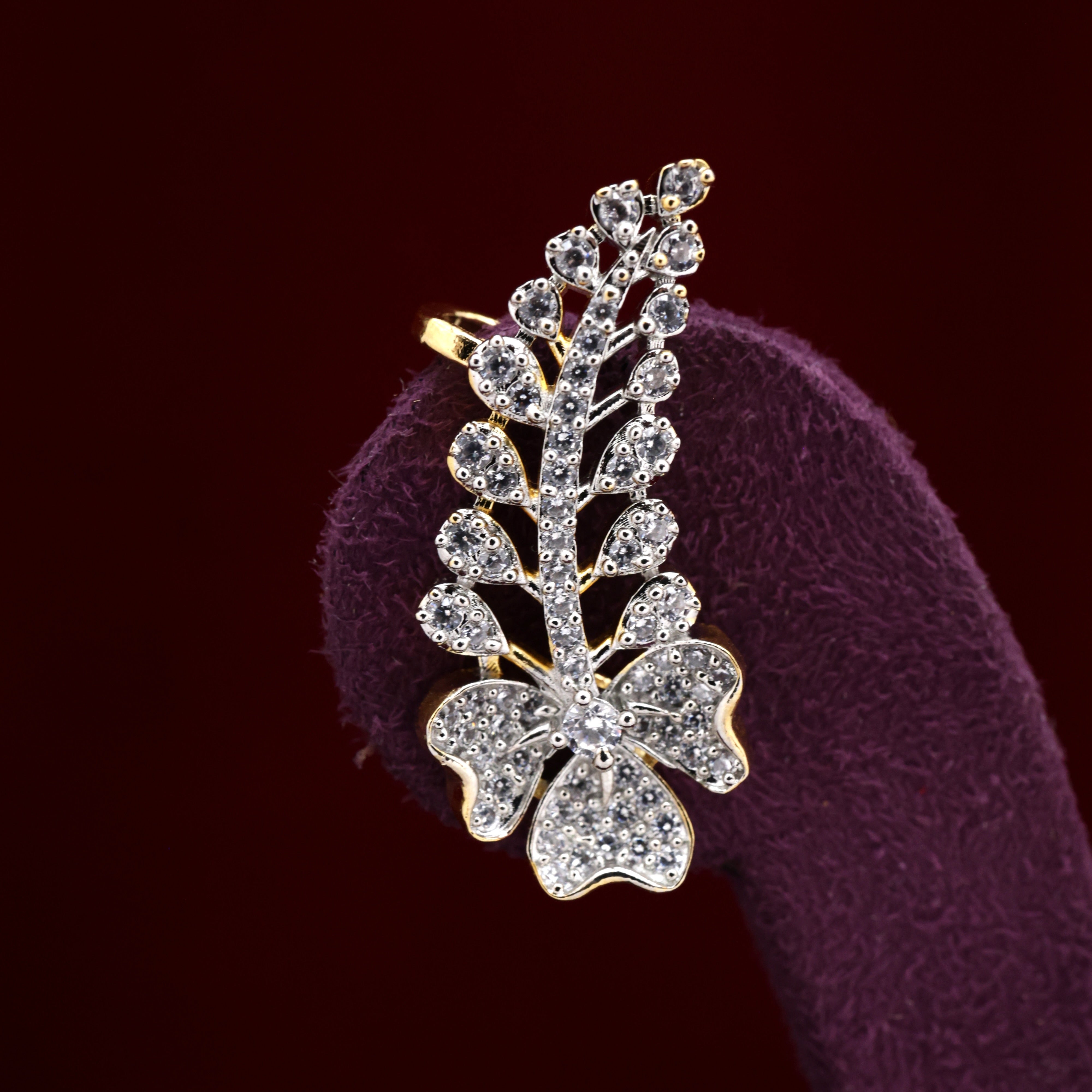 AD Diamond Look Heart Petals Leaves Earcuff Earrings