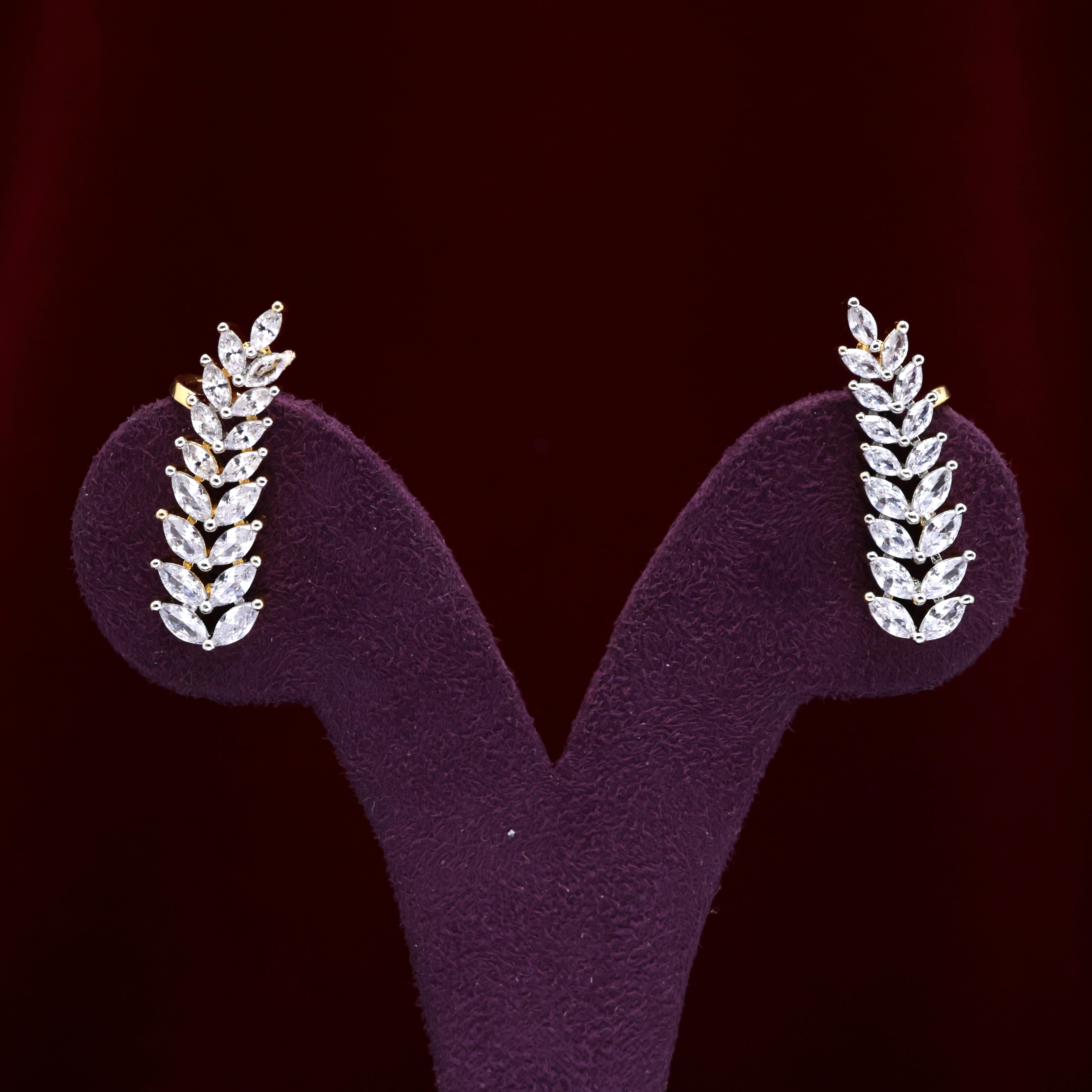 AD Diamond Look Leaves Earcuff Earrings