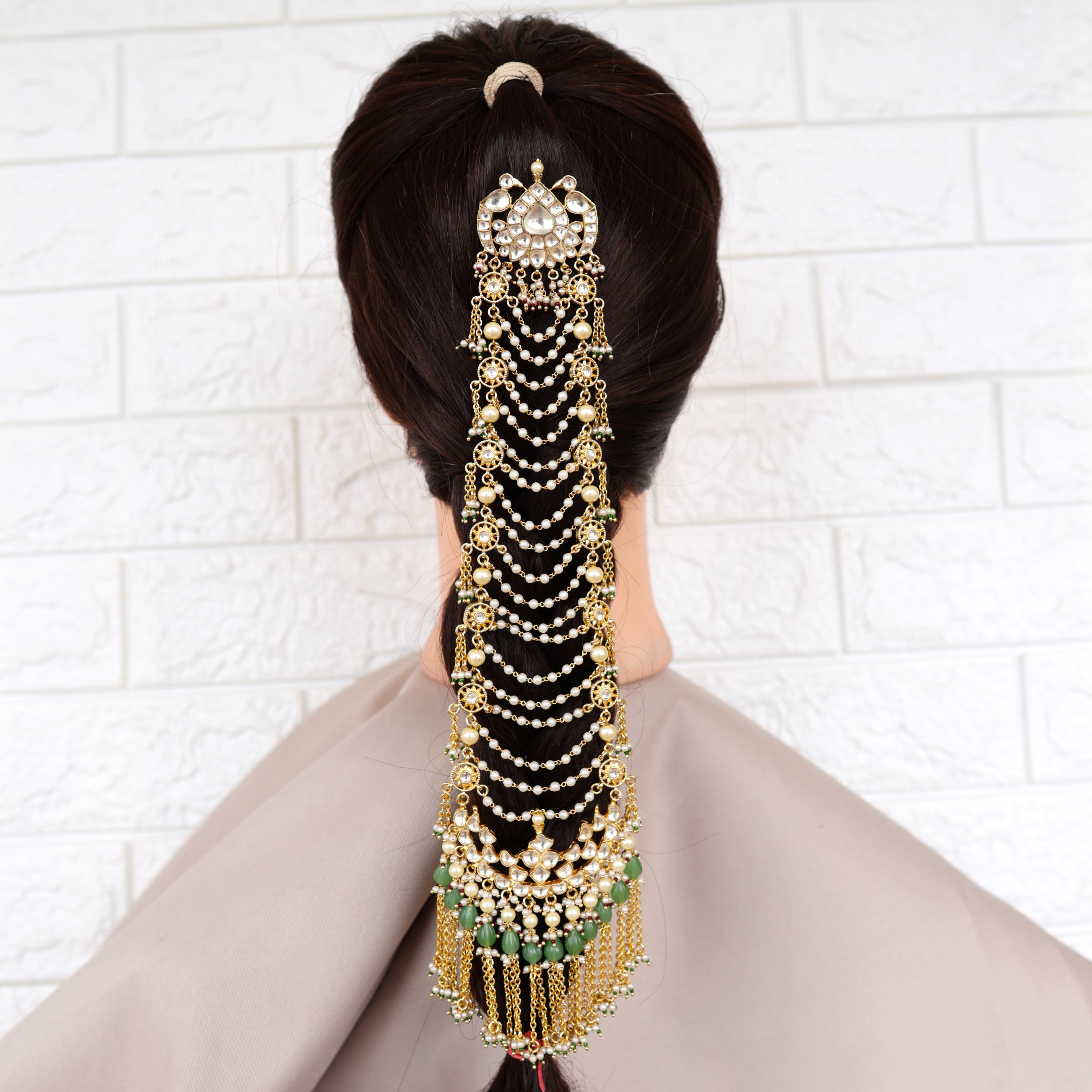 Premium Gold Tone Pachi Kundan Bridal Rettapakshi Heritage Choti