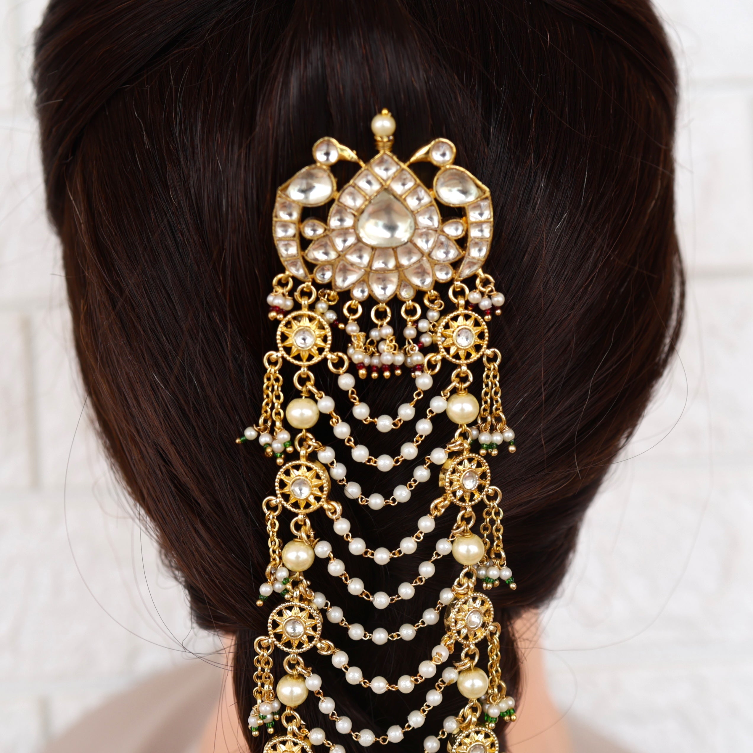 Premium Gold Tone Pachi Kundan Bridal Rettapakshi Heritage Choti