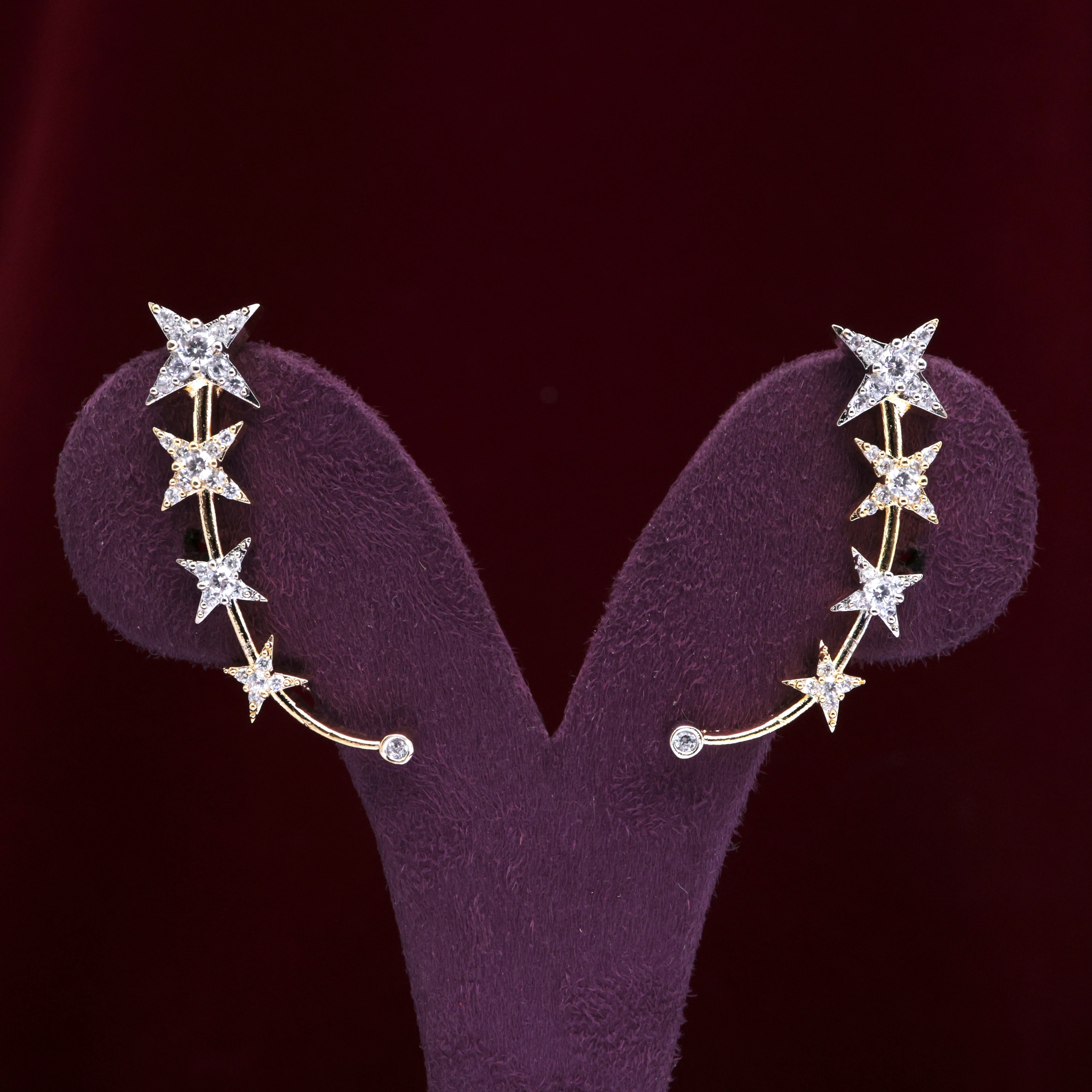 Gold Tone AD Diamond Twinkling Stars Earcuff Earrings