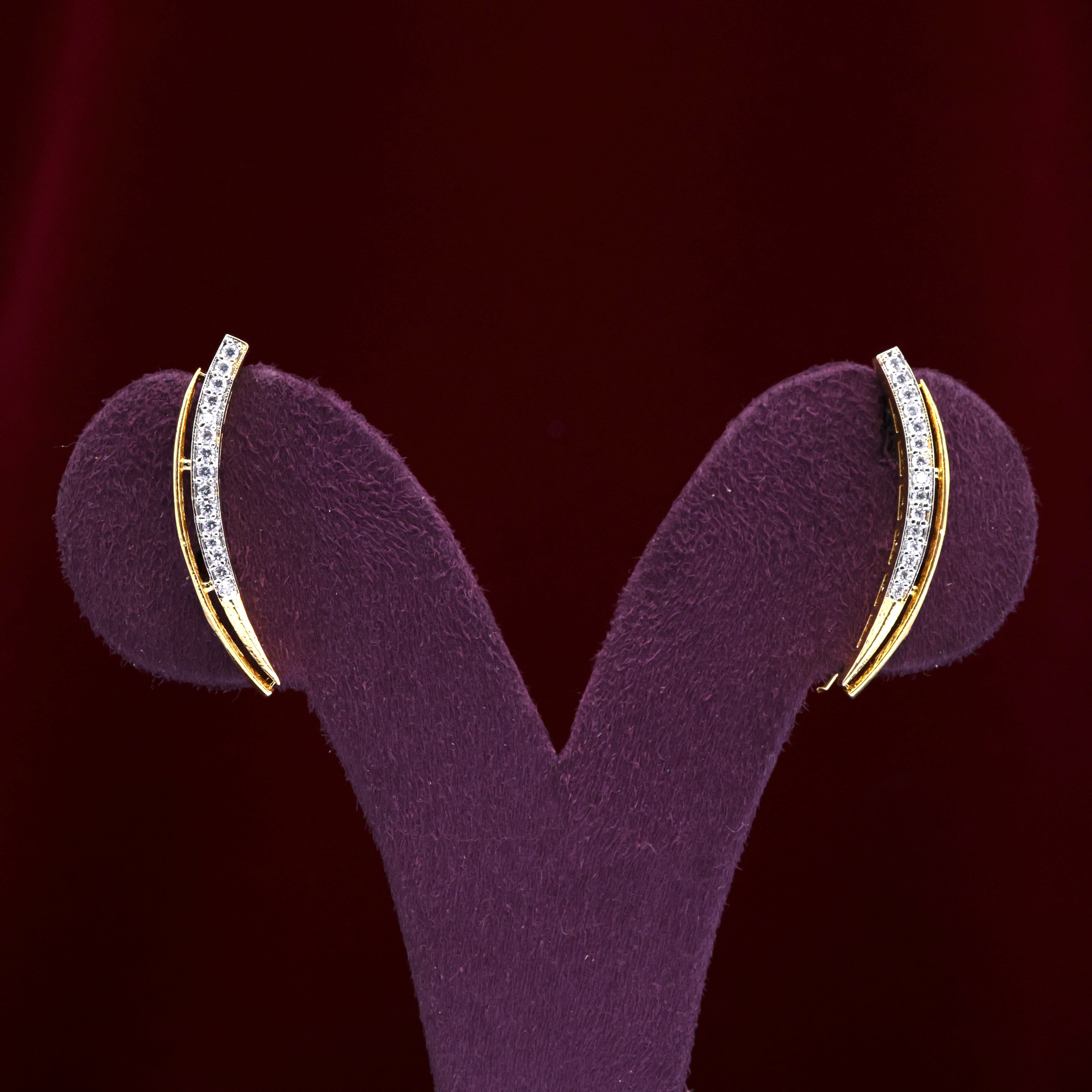 Gold Tone AD Diamond Look Sword Leaf Earcuff Earrings