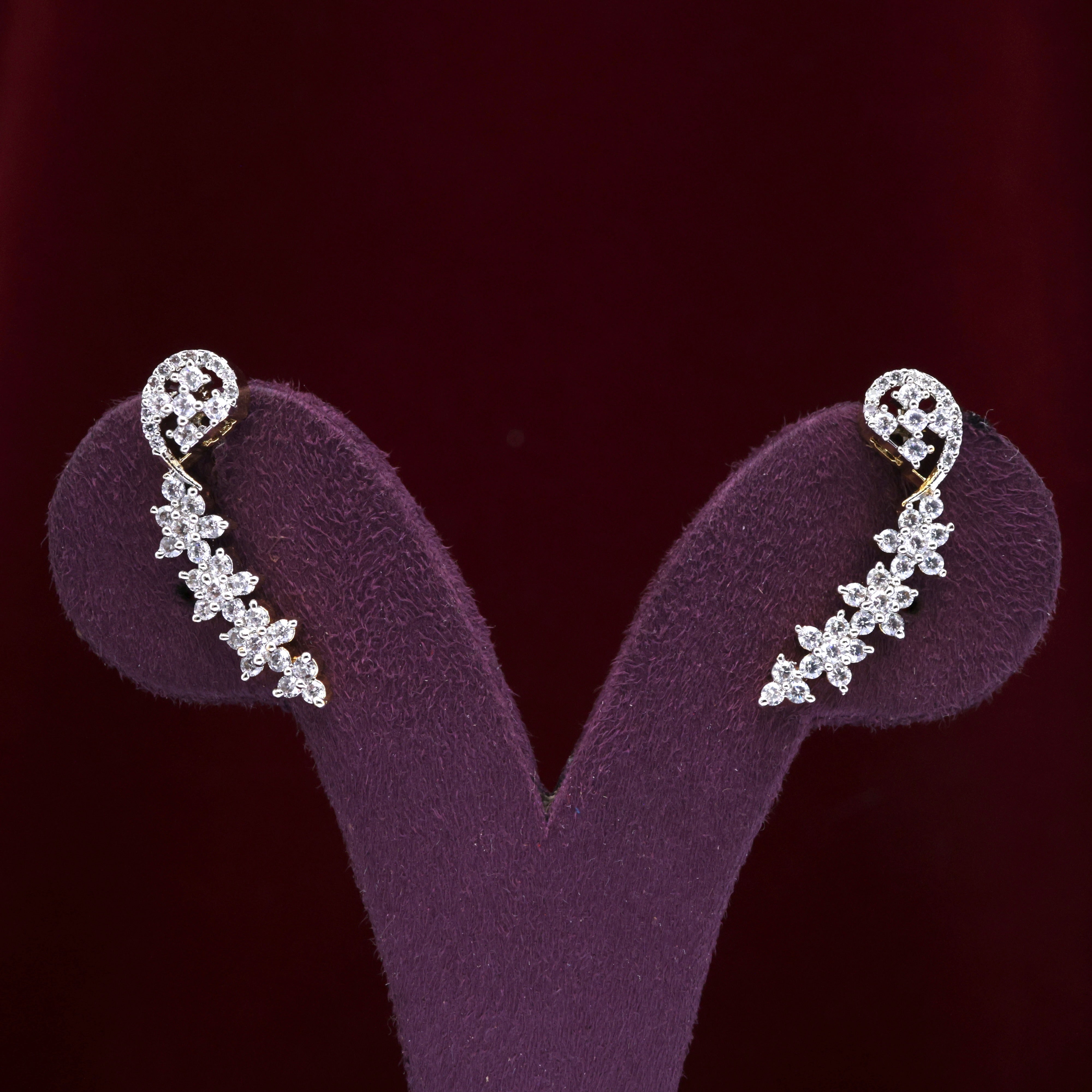 Gold Tone AD Diamond Look Star Flowers Earcuff Earrings