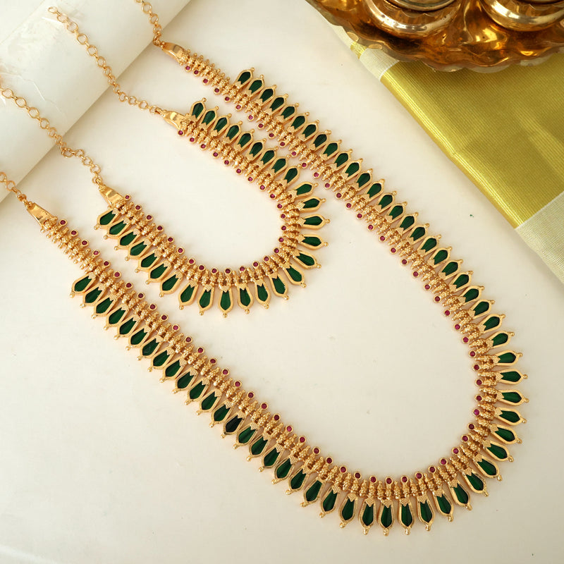 Real Gold Tone Short & Long Kerala Nagapadam Bridal Combo Set