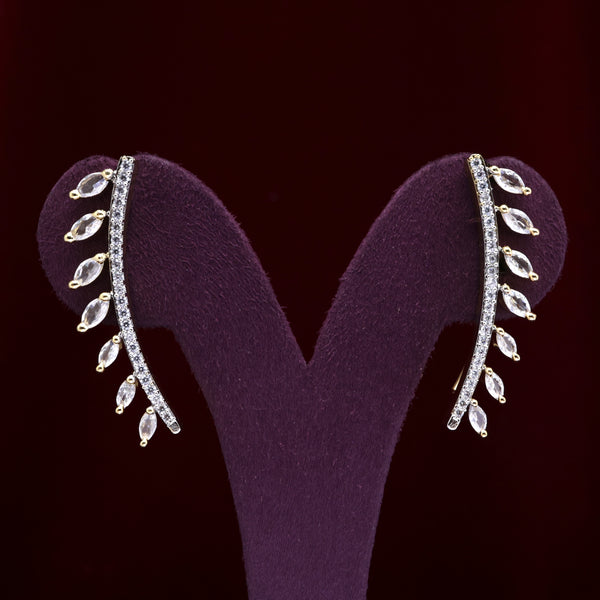 Gold Tone AD Diamond Look One Sided Leaves Earcuff Earrings